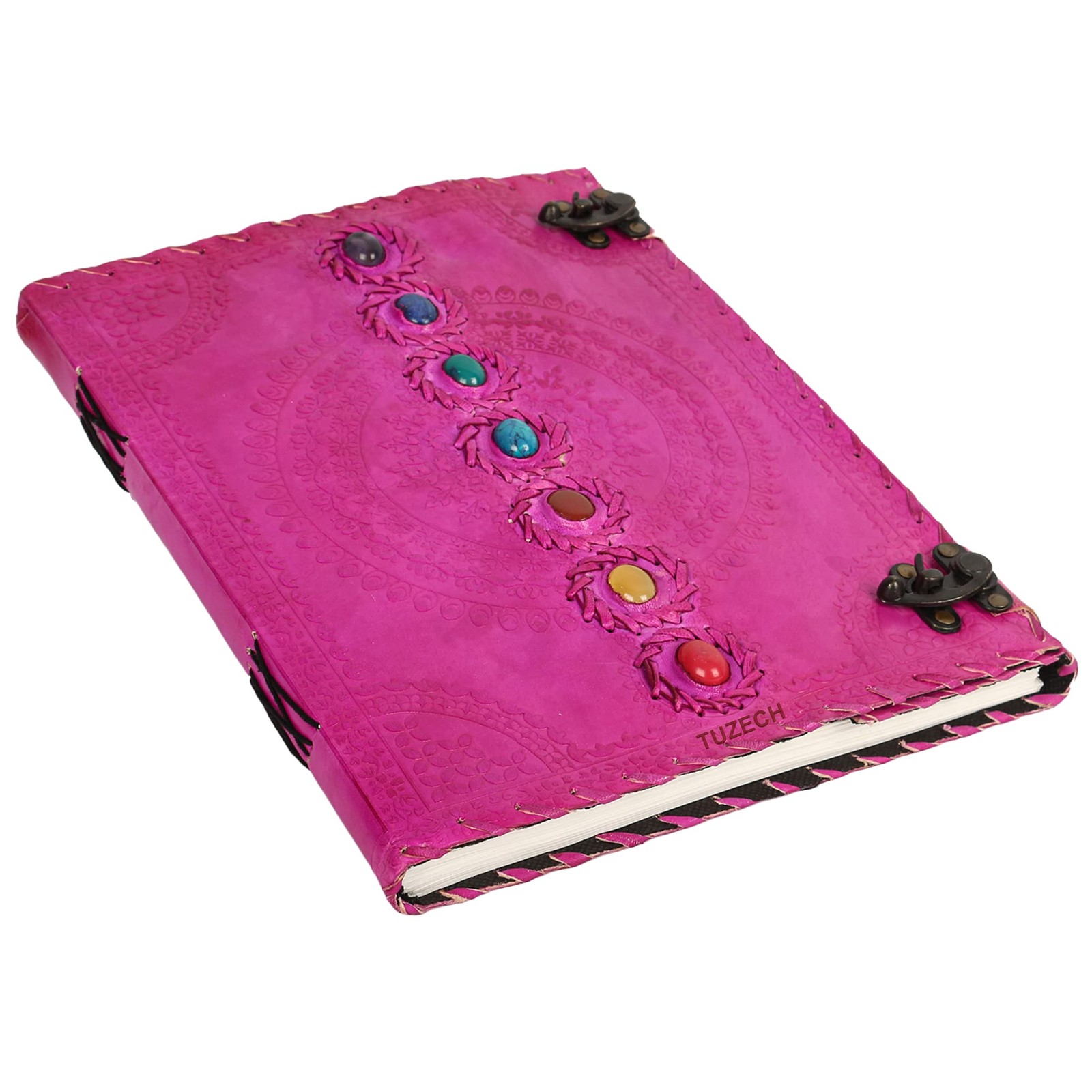 TUZECH Seven Chakra Medieval Stone Embossed Handmade Jumbo Leather Journal, Pink TUZECH Seven Chakra Medieval Stone Embossed Handmade Jumbo Leather Journal, Pink