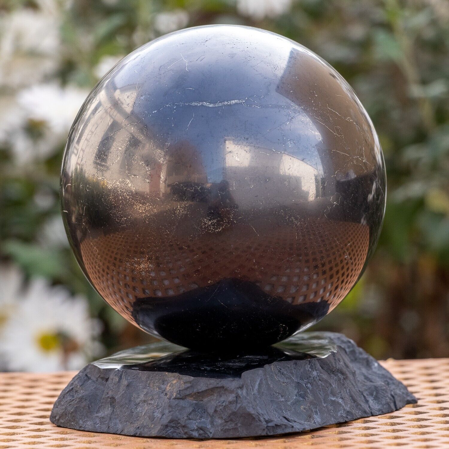 Huge Authentic Shungite polished sphere with stand 5.47 inch #8726T