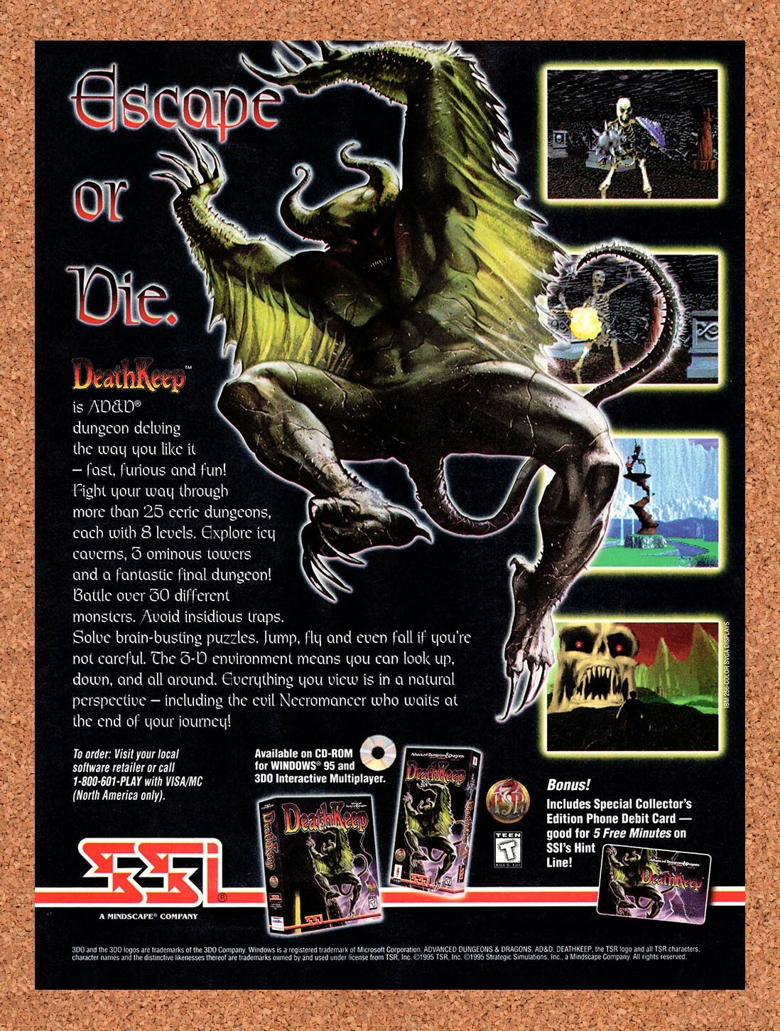 1994 Advanced Dungeons & Dragons DeathKeep PC Original Ad / Retro Wall Art v1 1994 Advanced Dungeons & Dragons DeathKeep PC Original Ad / Retro Wall Art v1