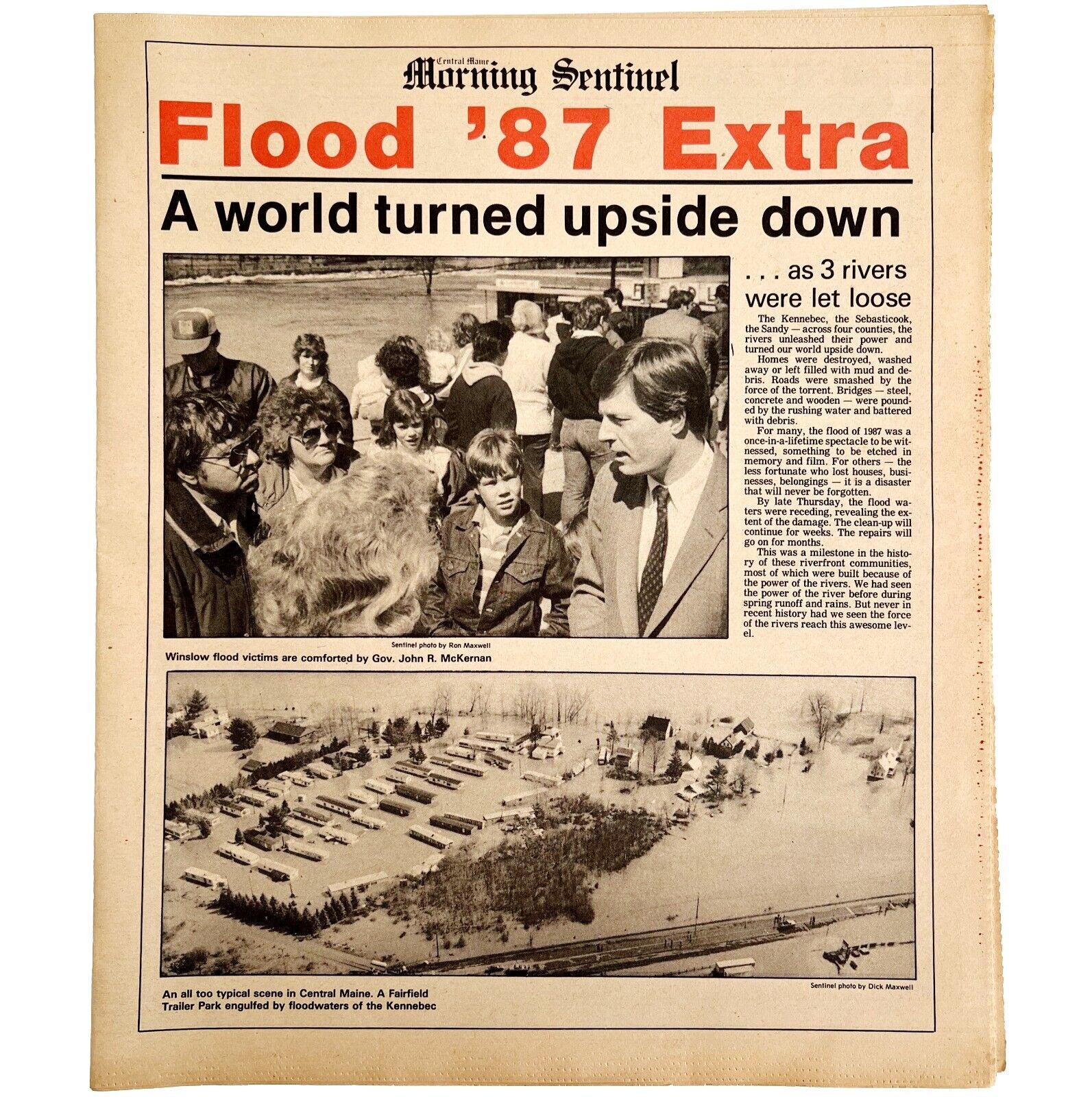 1987 Kennebec Flood Newspaper Morning Sentinel Maine 87 Extra April 3 DWHH7