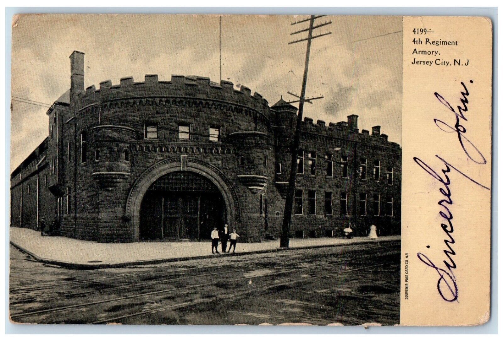 1907 4th Regiment Armory Building Jersey City New Jersey NJ Antique Postcard