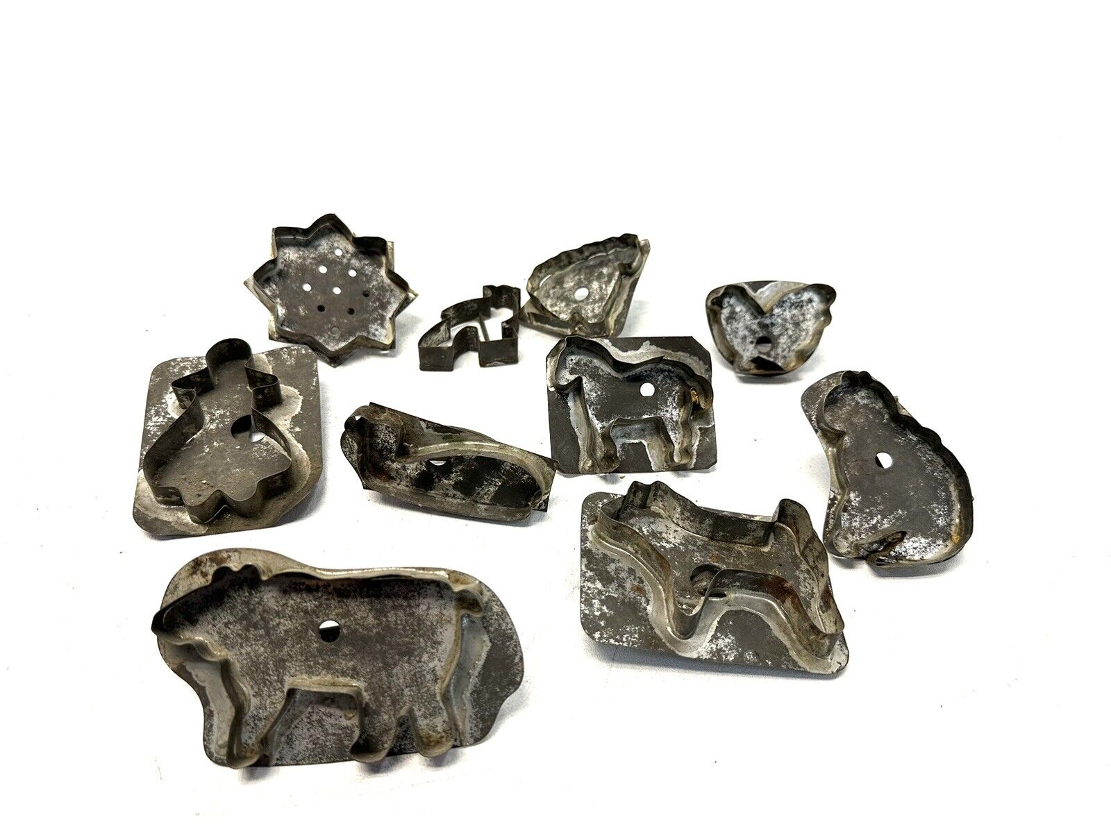 lot of 10 Antique Primitive Galvanize Tin Metal Soldered animals Cookie Cutter