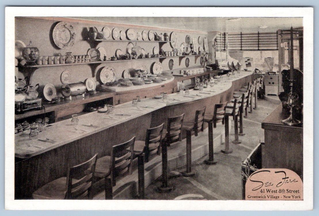 SEA FARE RESTAURANT GREENWICH VILLAGE NYC INTERIOR VIEW SNACK BAR COUNTER 1940\'s