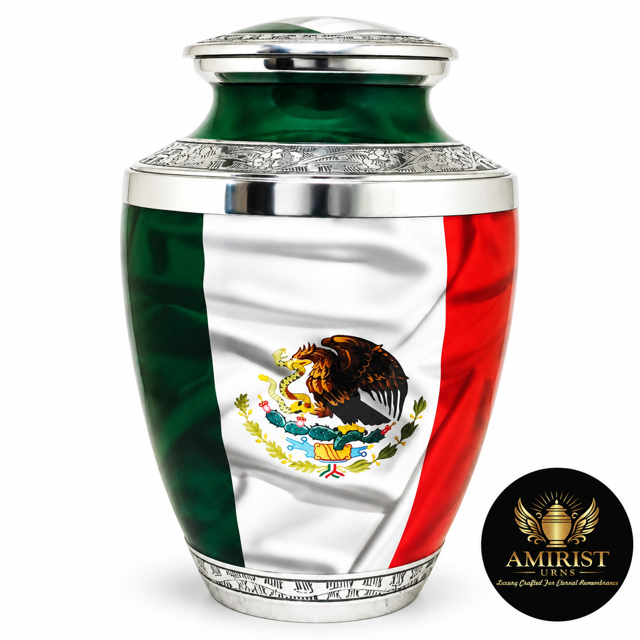 Mexico Flag Cremation Urn for Human Ashes, Mexican Eagle Patriotic Memorial 10in Mexico Flag Cremation Urn for Human Ashes, Mexican Eagle Patriotic Memorial 10in