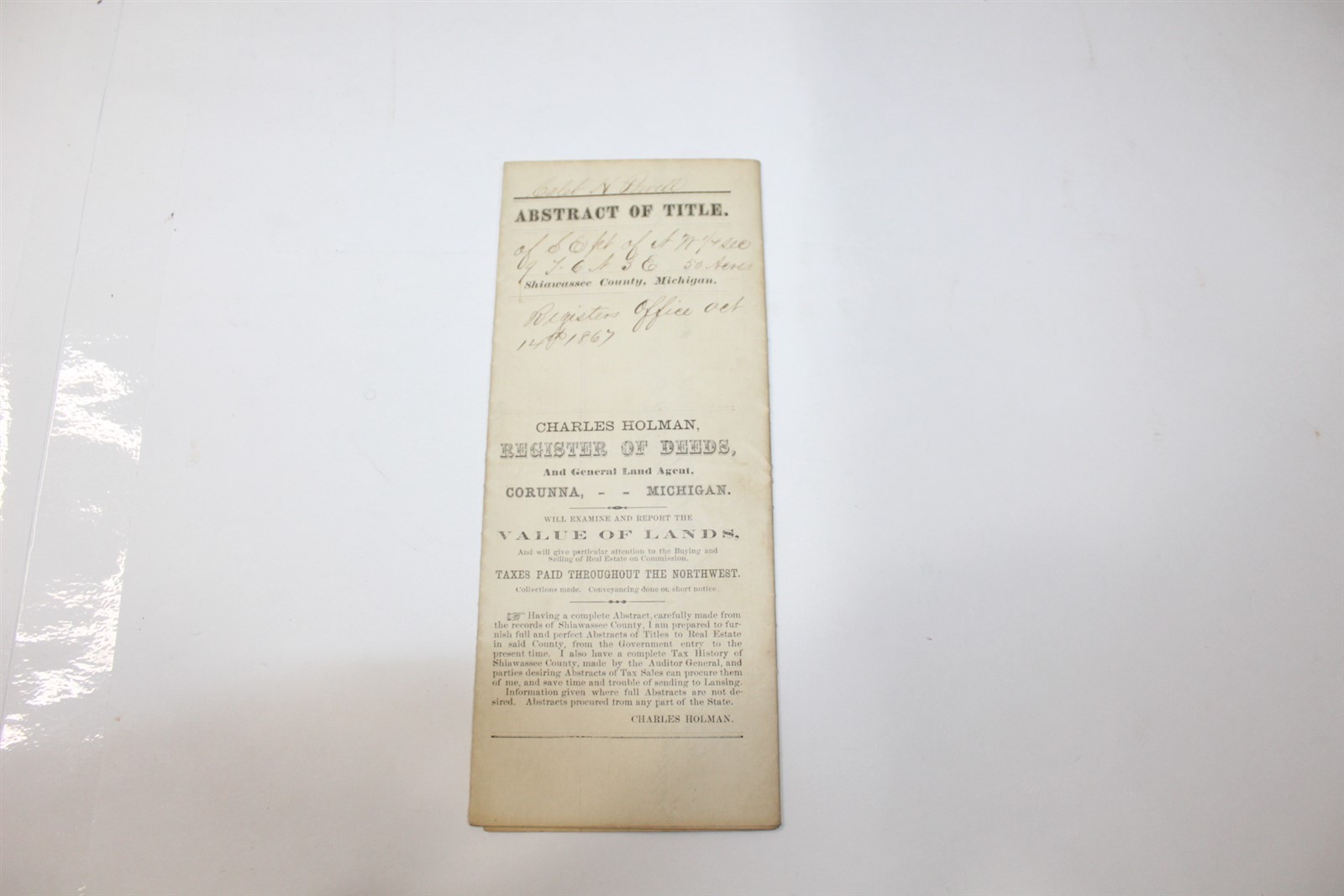 Antique Abstract Of Title 1868 Last Entry With 5 Cent IRS Washington Stamp Antique Abstract Of Title 1868 Last Entry With 5 Cent IRS Washington Stamp