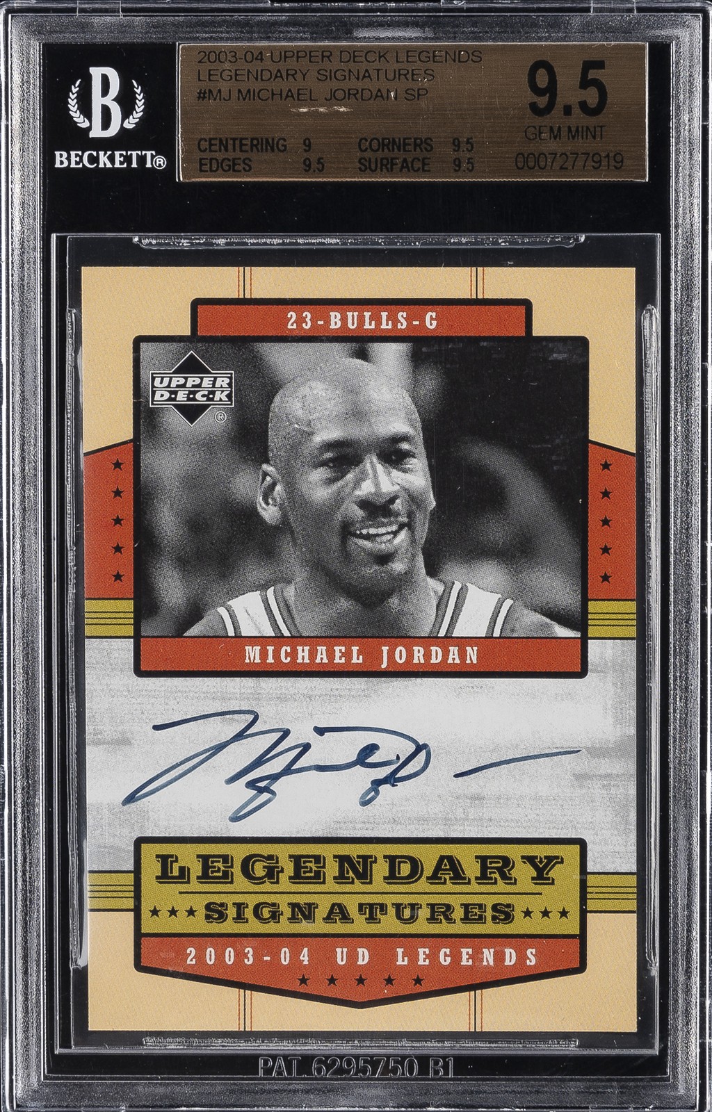 2003-04 UD LEGENDS LEGENDARY SIGNATURES,  #MJ MICHAEL JORDAN BGS 9.5