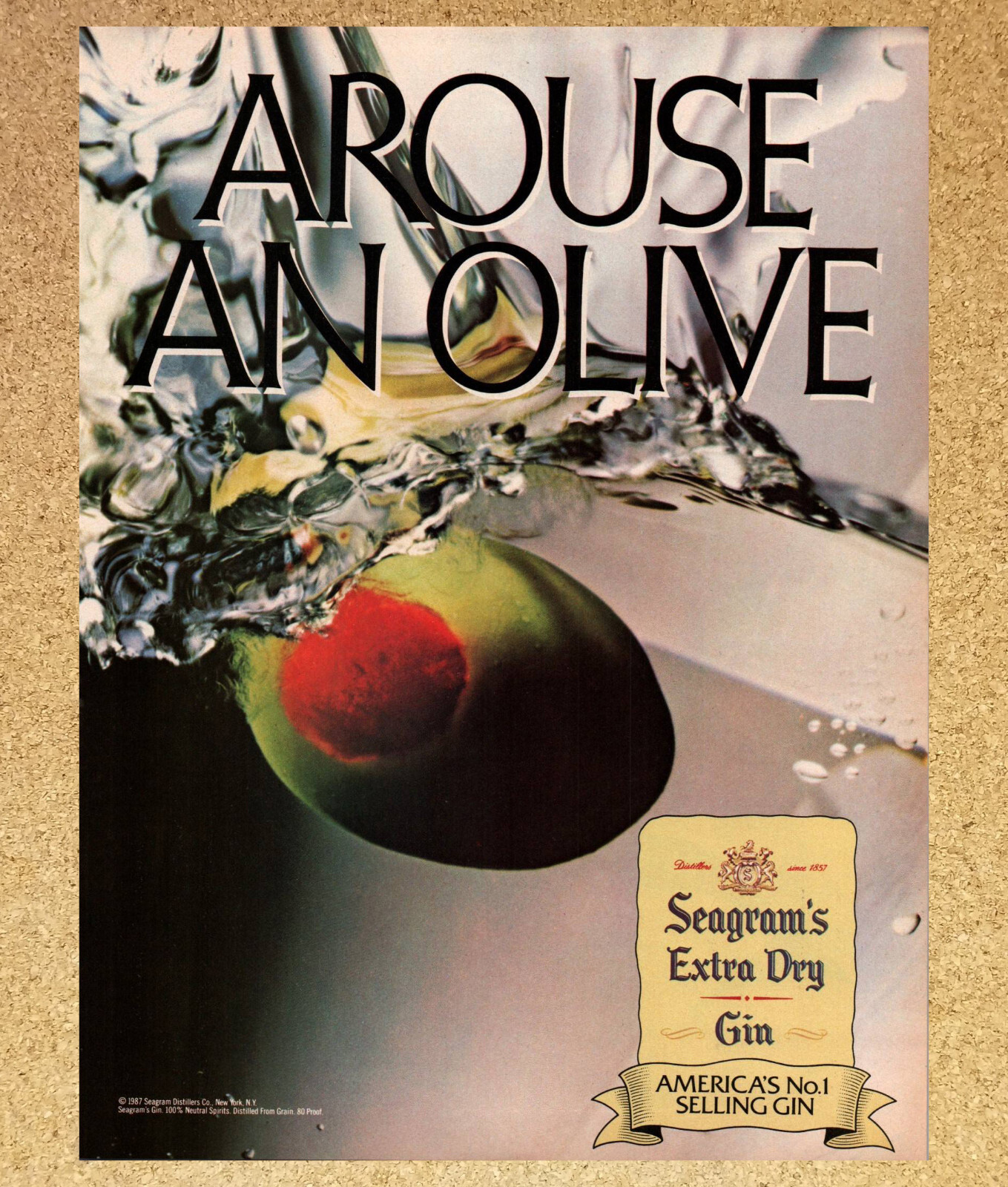 Seagram's Extra Dry Gin Olive Alcohol - Magazine Print Ads Poster 1987 Seagram's Extra Dry Gin Olive Alcohol - Magazine Print Ads Poster 1987