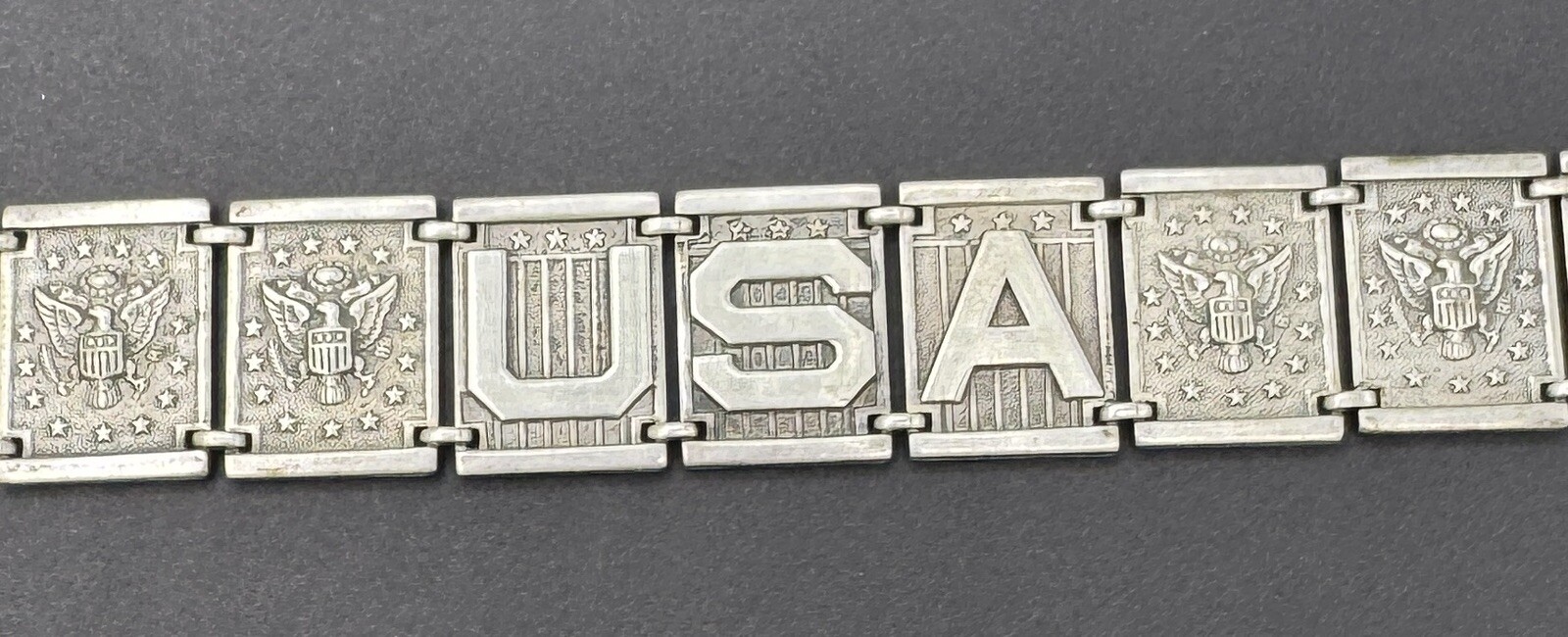 RARE WW2 Sterling Silver USA Great Seal Panel Bracelet Military WWII RARE WW2 Sterling Silver USA Great Seal Panel Bracelet Military WWII