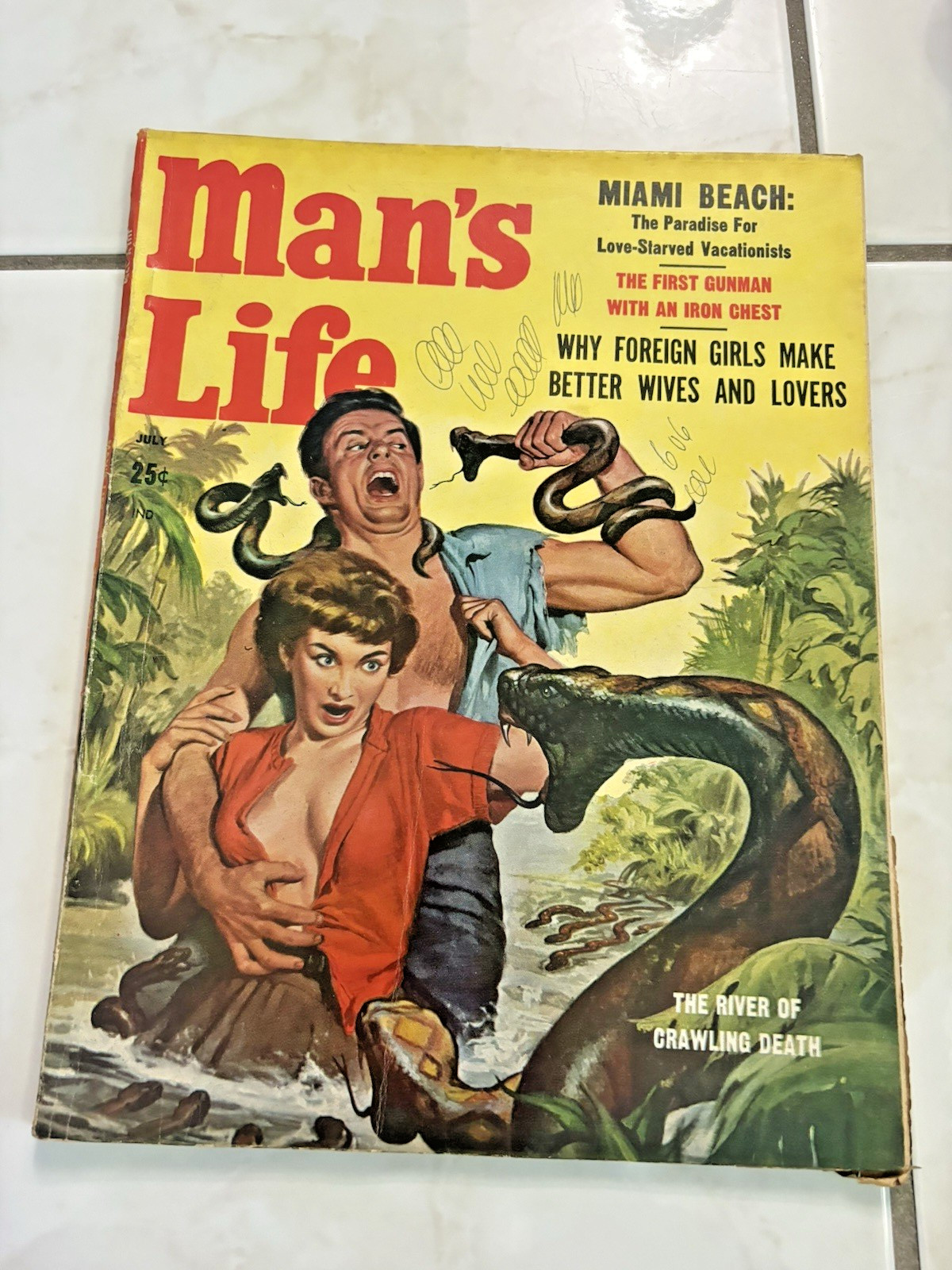 MAN'S Life Magazine 1958 Hulsey Crawling Death Snake Attack Cover MAN'S Life Magazine 1958 Hulsey Crawling Death Snake Attack Cover