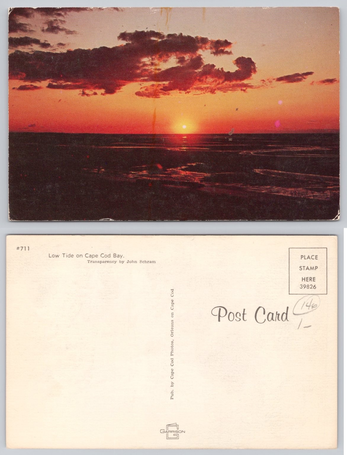 Cape Cod Bay Low Tide Sunset Postcard John Schram Photo Massachusetts
