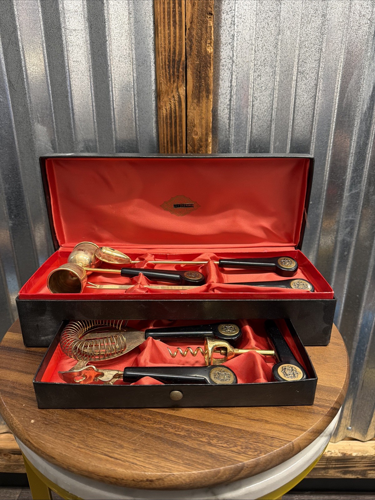 Vintage Mid Century 6 Piece Barware Kit W/ Case 24K Gold Plated MCM Vintage Mid Century 6 Piece Barware Kit W/ Case 24K Gold Plated MCM