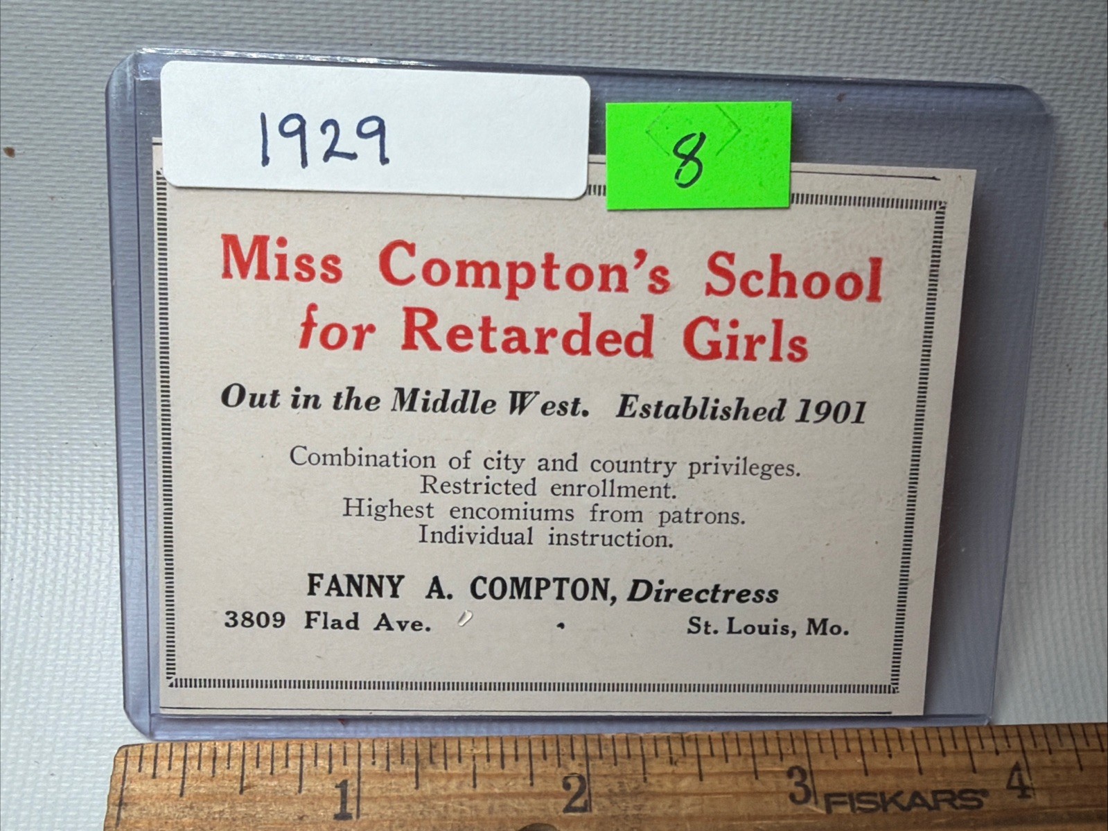 Antique 1929 Fanny Compton's School Retarded Girls St. Louis Picture AD History