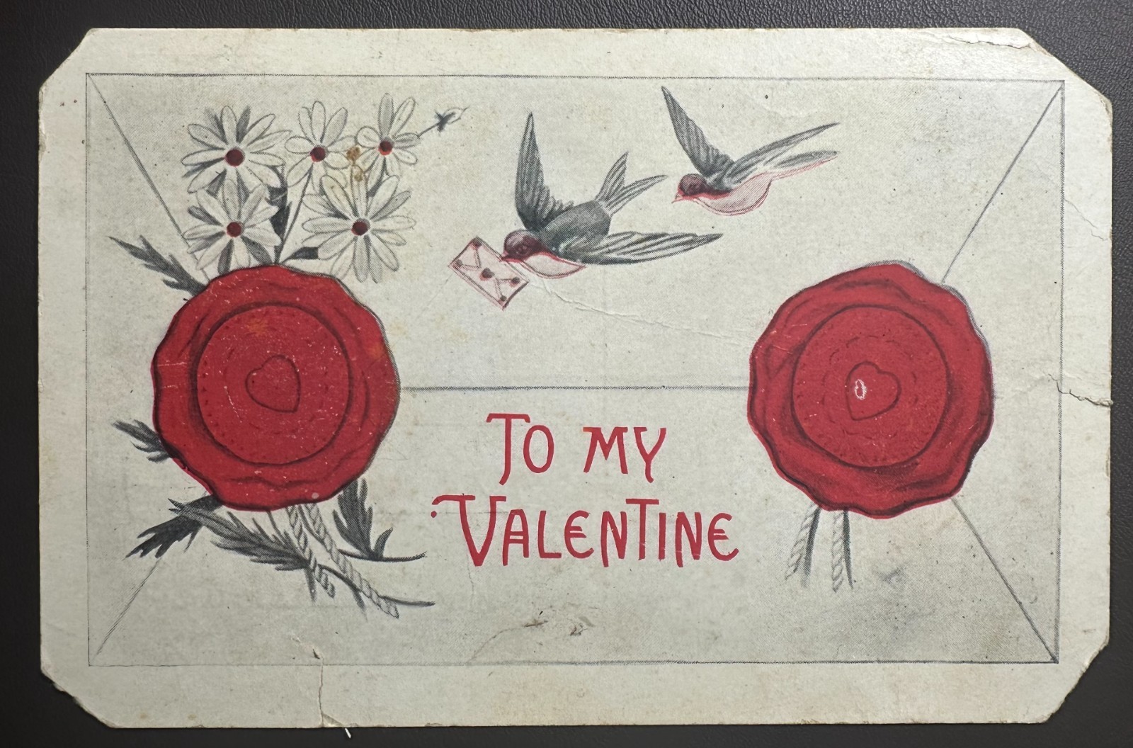 c1910 Valentine Postcard Envelope Wax Seal Swallows Love Letter Antique c1910 Valentine Postcard Envelope Wax Seal Swallows Love Letter Antique