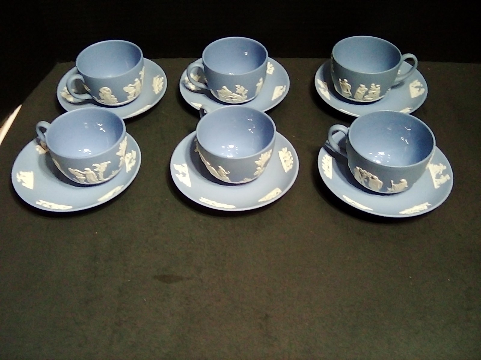 Wedgwood Jasperware Blue Grecian 6 cup and saucer sets Wedgwood Jasperware Blue Grecian 6 cup and saucer sets