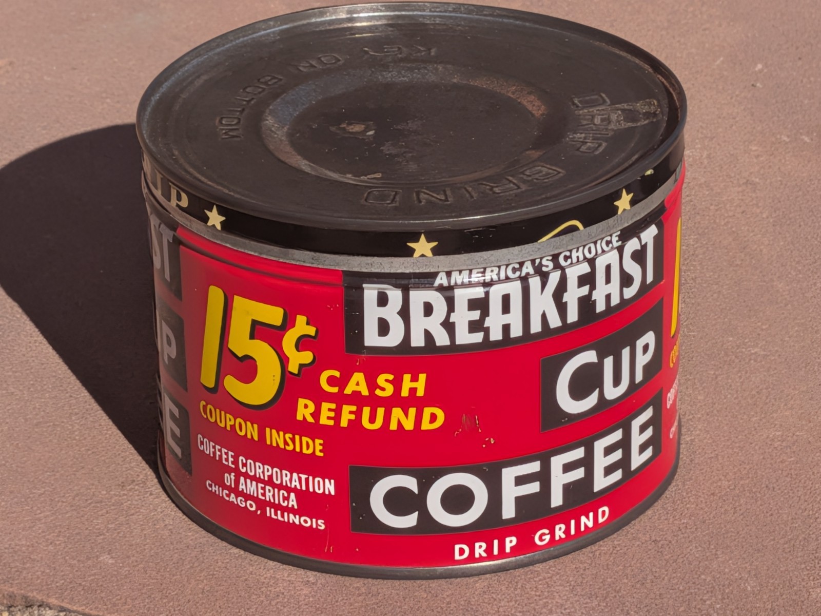 Vtg. 40's/50's  Breakfast Cup Coffee 1 Lb Tin Near Mint Condition w/Lid $60