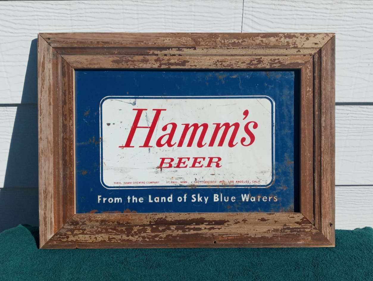 Vintage Hamm\'s Beer Blue Metal Cooler Ice Box Chest Breweriana Custom Sign