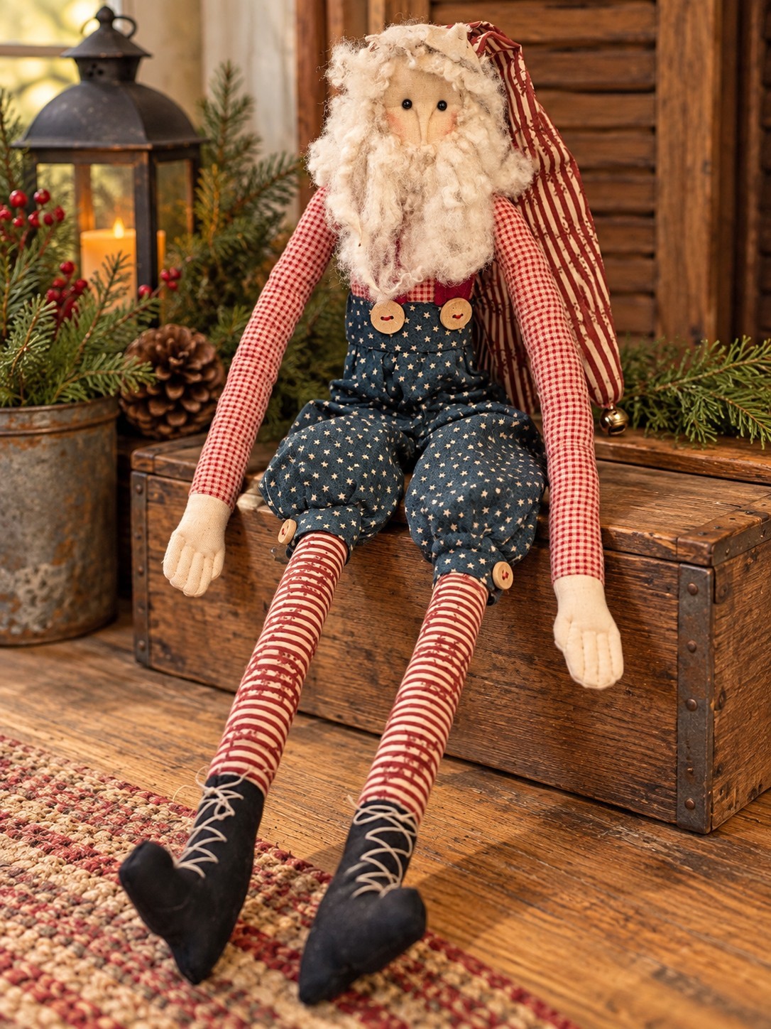 Primitive Folk Art Santa Claus Handmade Americana Rag Doll 24\