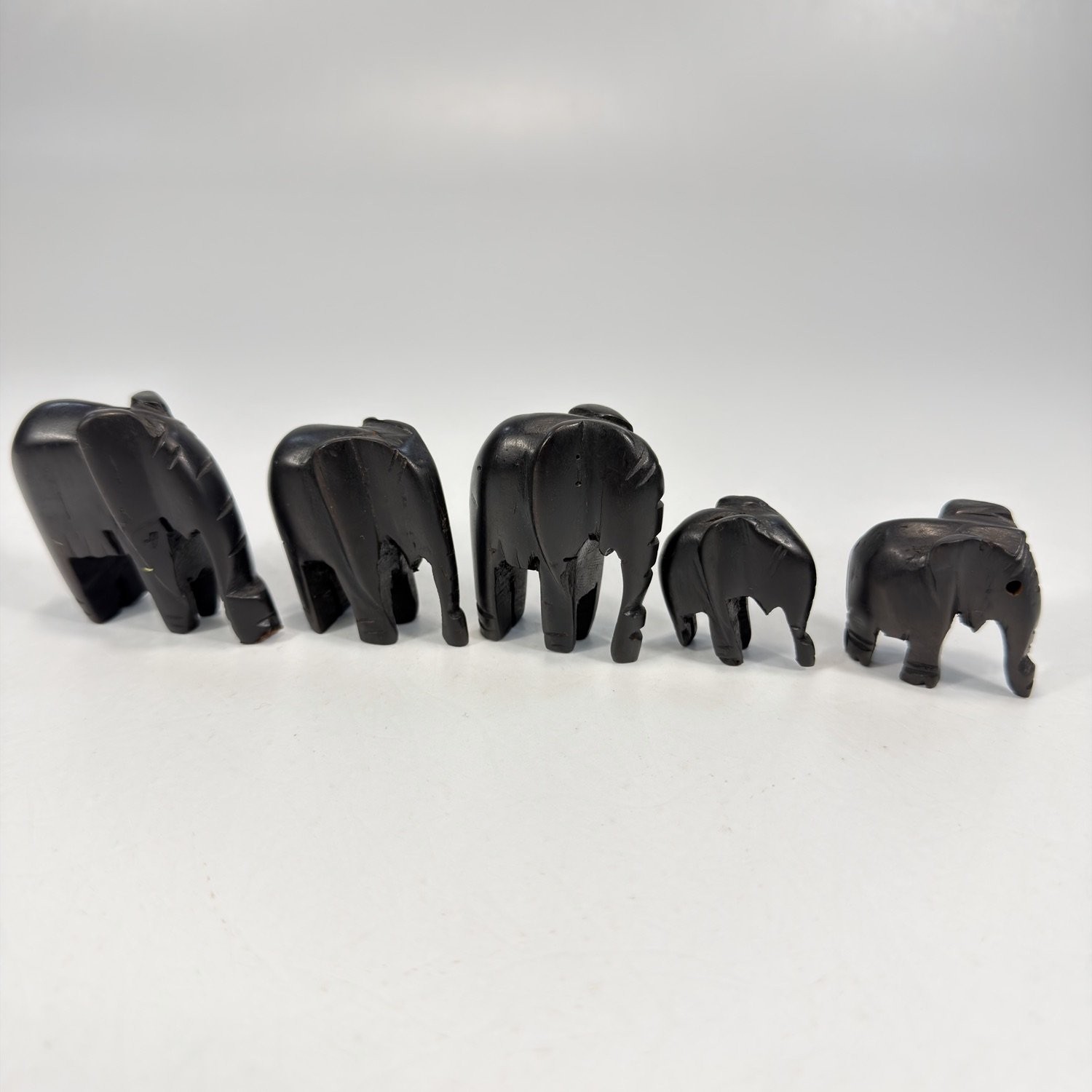 Vtg Set of 5 Hand Carved Black Ebony Wood Elephant Family Figurine West Africa Vtg Set of 5 Hand Carved Black Ebony Wood Elephant Family Figurine West Africa