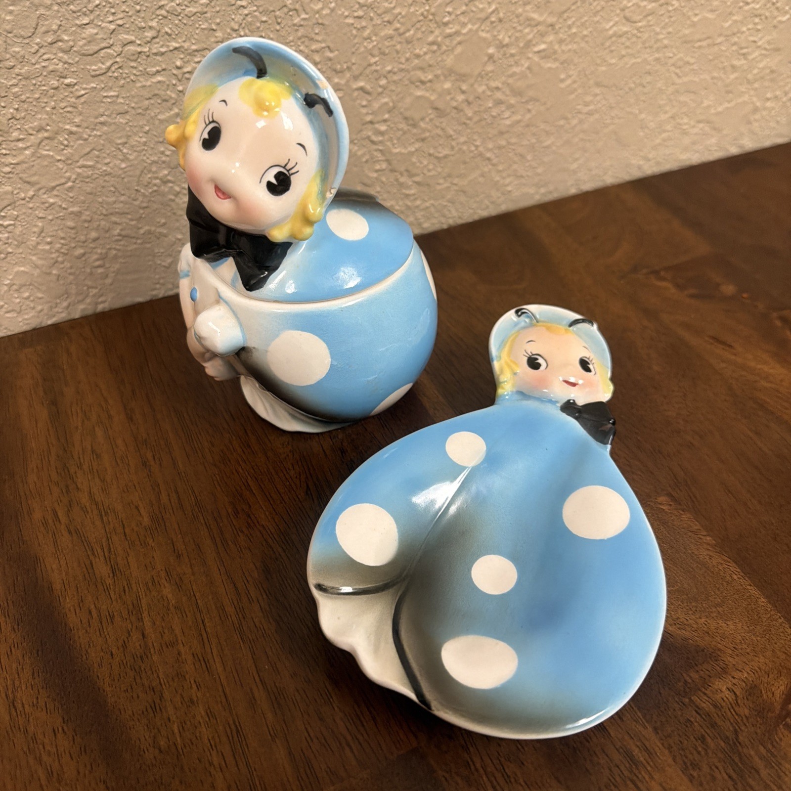 RARE VTG Northern Imports Blue Ladybug Sugar And Spoon Rest Anthropomorphic Set RARE VTG Northern Imports Blue Ladybug Sugar And Spoon Rest Anthropomorphic Set