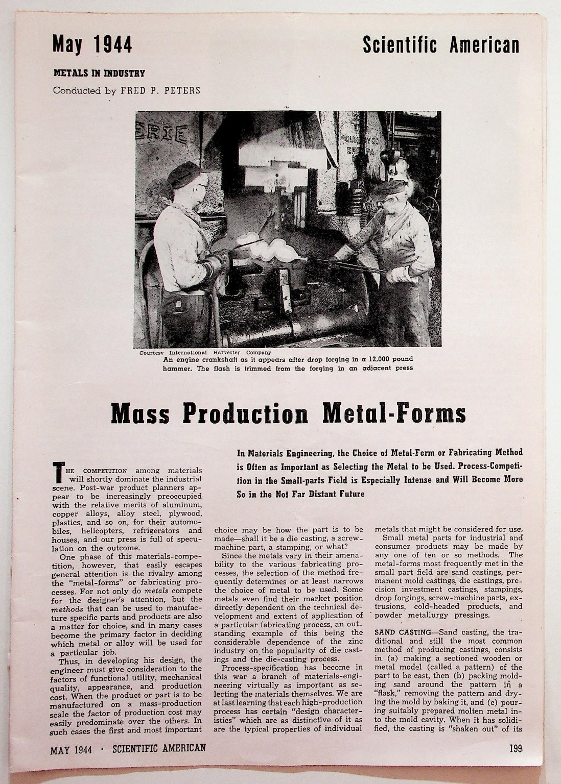 1944 Scientific American Magazine Page WWII Metal Production Industry 1944 Scientific American Magazine Page WWII Metal Production Industry