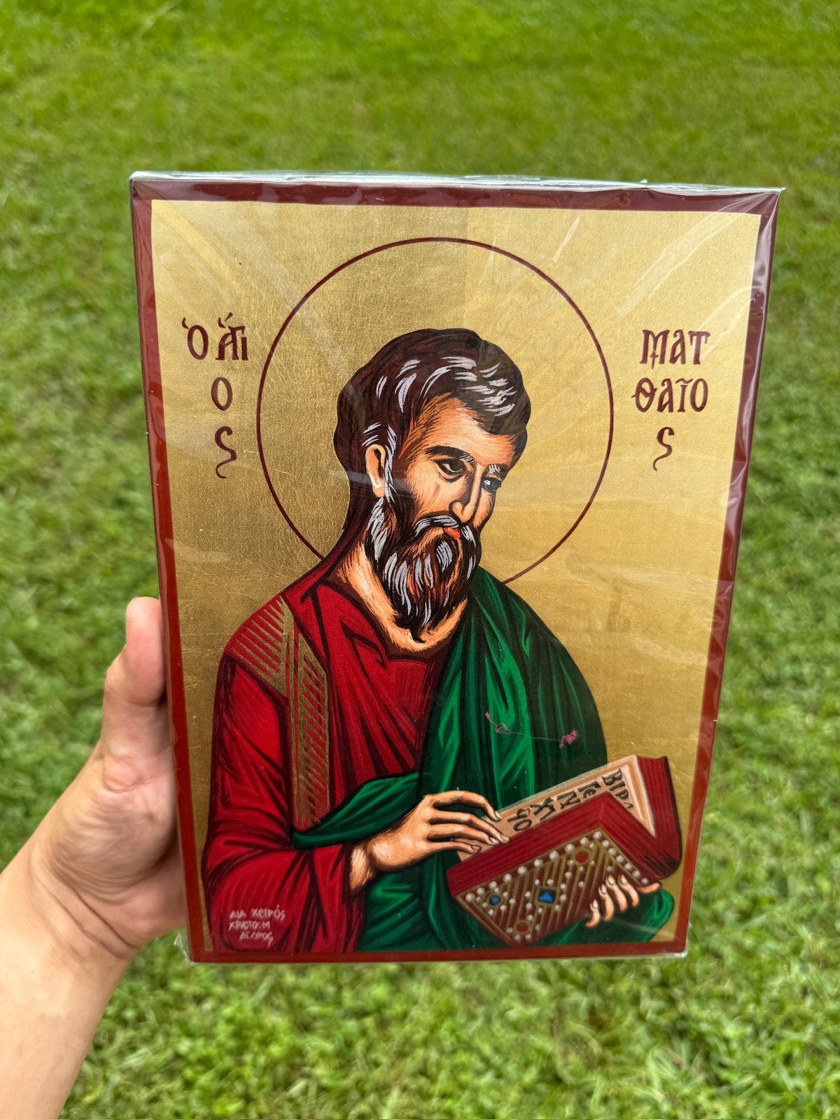 Saint Matthew Orthodox Icon Flat Wood 18kt Gold Leaf Saint Matthew Orthodox Icon Flat Wood 18kt Gold Leaf