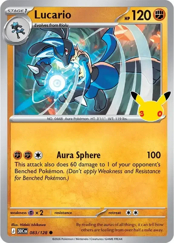 Pokemon 30th Celebrations Lucario 083/128 Rare Holo English