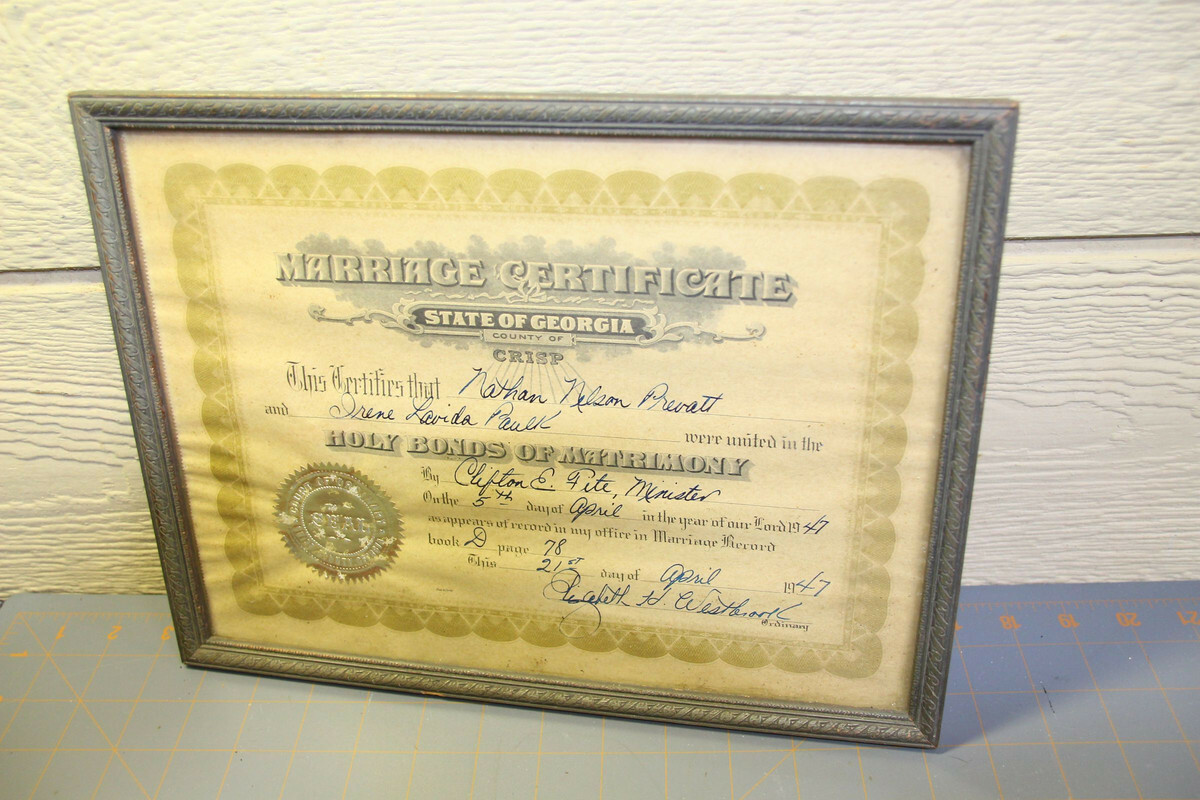 Marriage Certificate Crisp County Georgia 1947 War Love Estate Find Props NL Marriage Certificate Crisp County Georgia 1947 War Love Estate Find Props NL