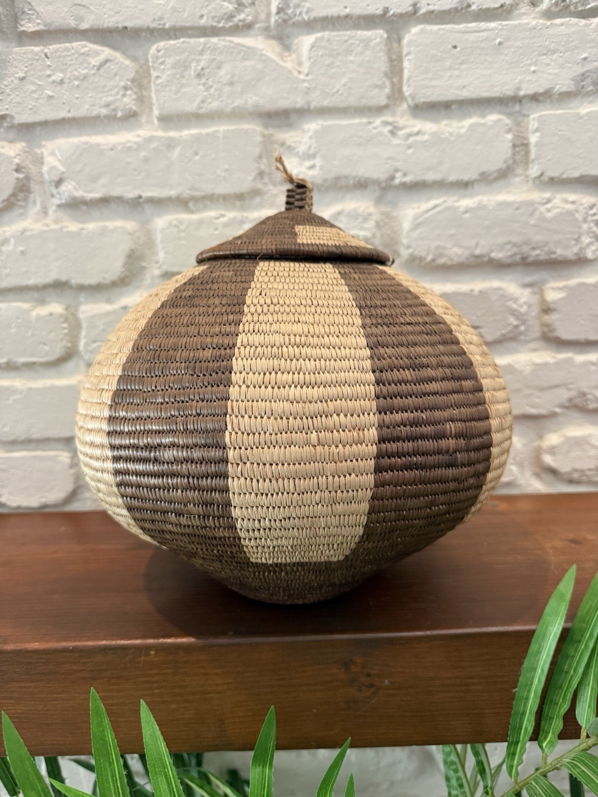 Vintage Zulu Ukhamba Lidded Basket South Africa Ilala Palm Handwoven Tribal Art