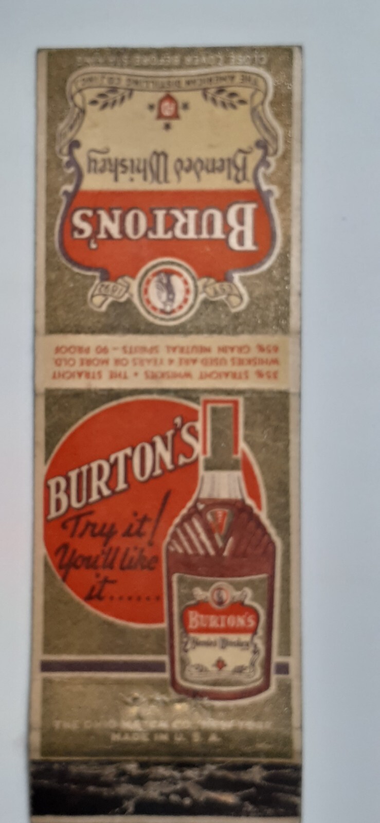 Matchbook Cover - Burton's Blended Whiskey Matchbook Cover - Burton's Blended Whiskey