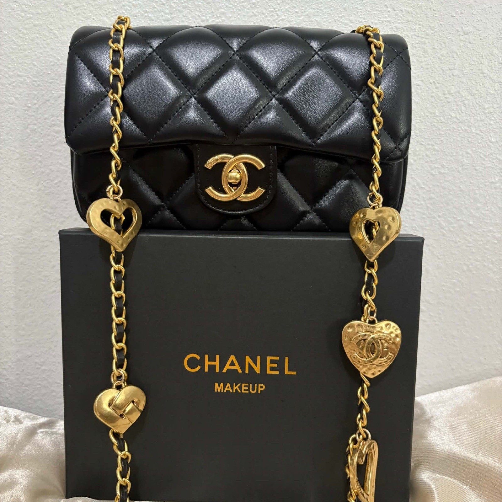 New Chanel Makeup Black Quilted Shoulder Gold Strap Bag Crossbody-VIP Gift w Box New Chanel Makeup Black Quilted Shoulder Gold Strap Bag Crossbody-VIP Gift w Box