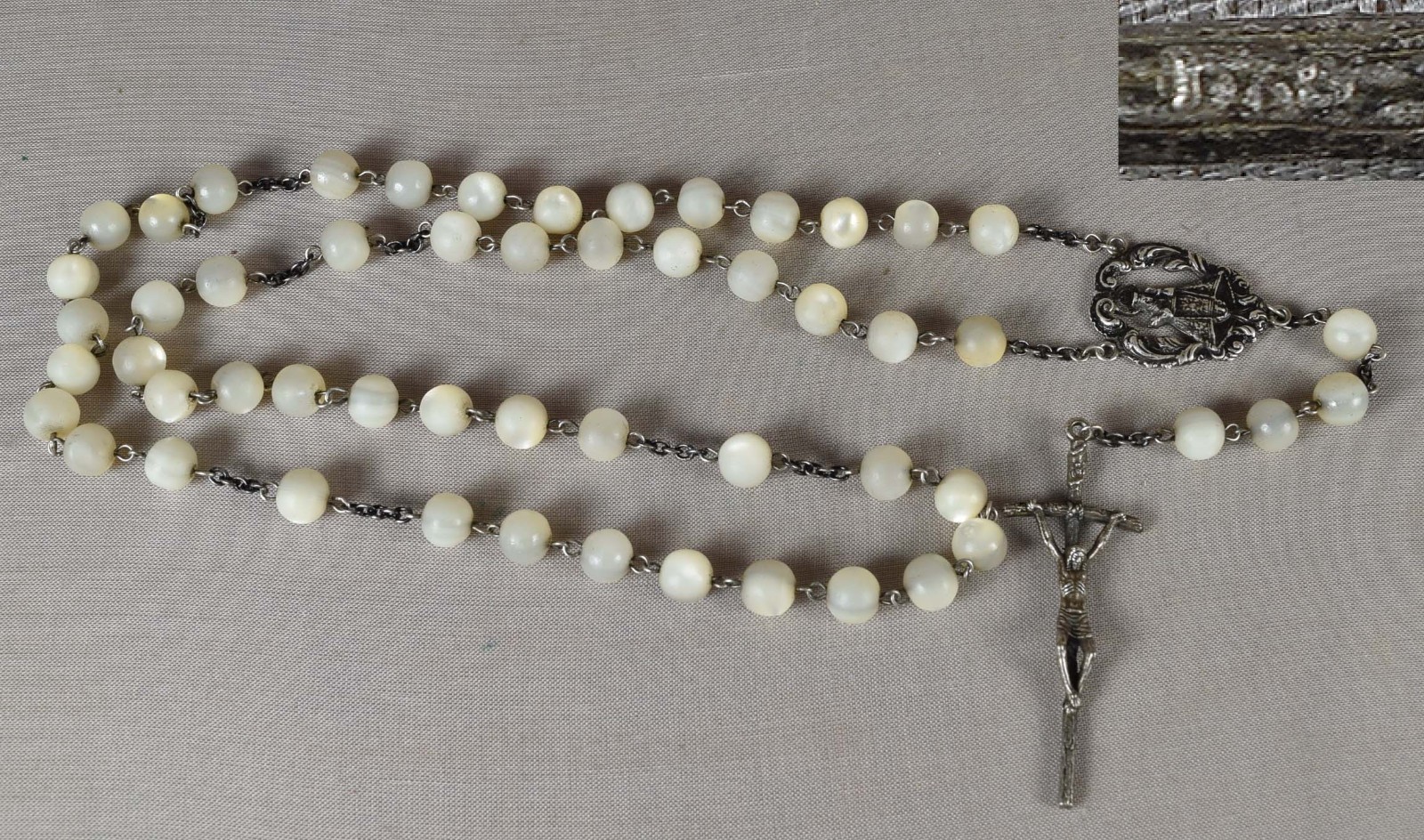 Vintage / 19c ITALIAN mother-of-pearl ROSARY with crucifix