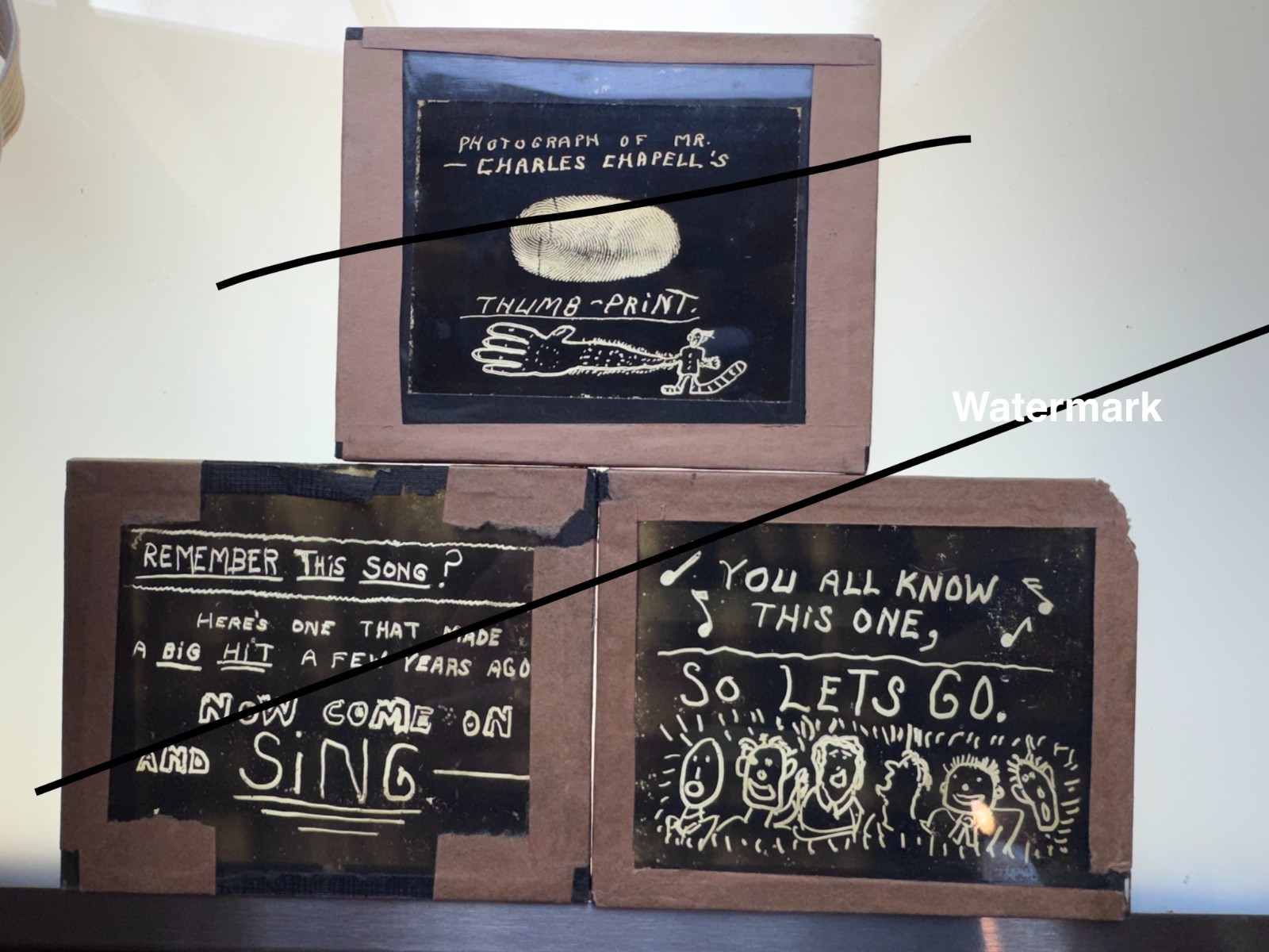 3 Antique Glass Magic Lantern Show Intermission Slides / Humourous 3 Antique Glass Magic Lantern Show Intermission Slides / Humourous