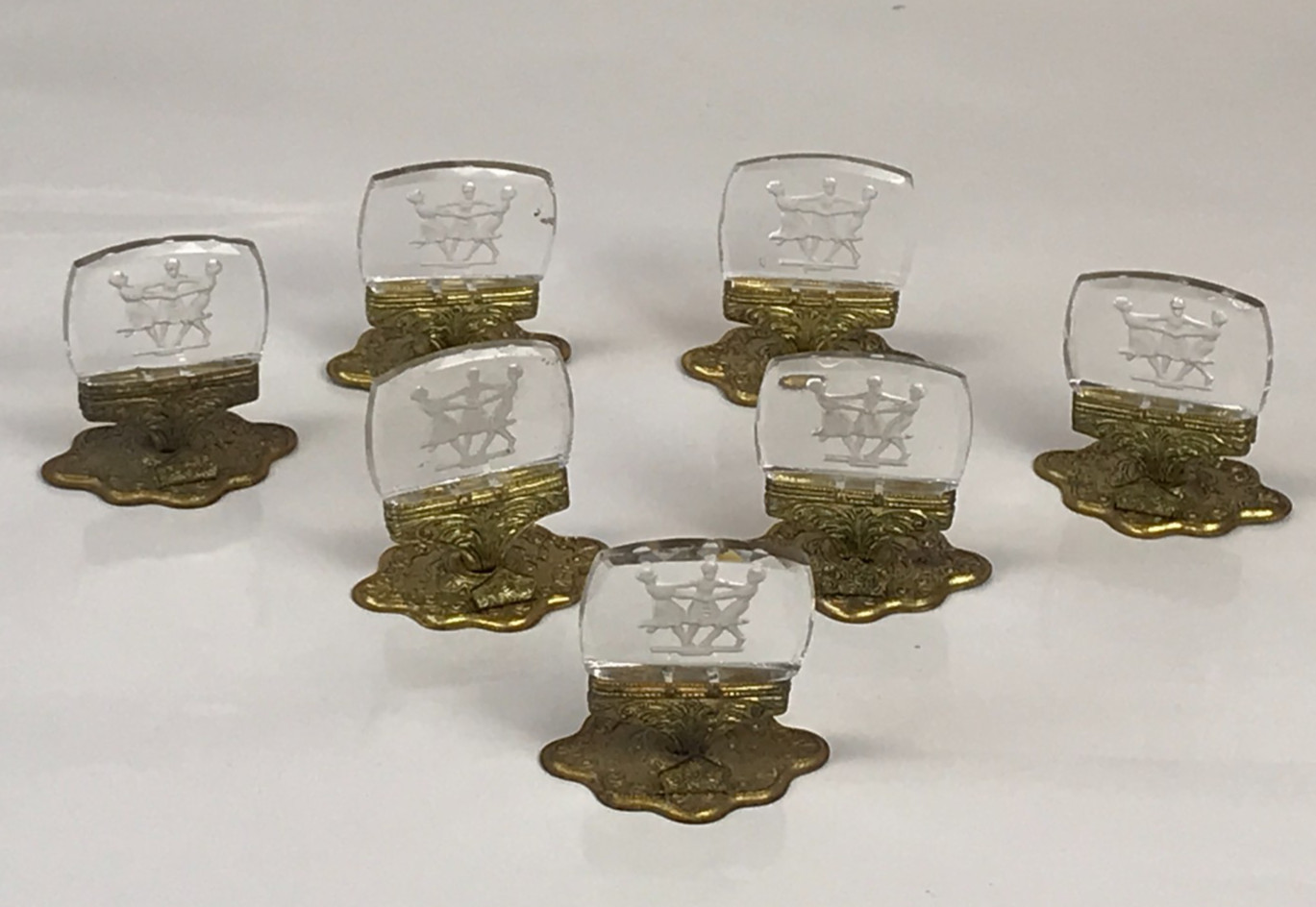 Set of 7 Vintage Czech INTAGLIO GLASS PLACE HOLDERS Dancers