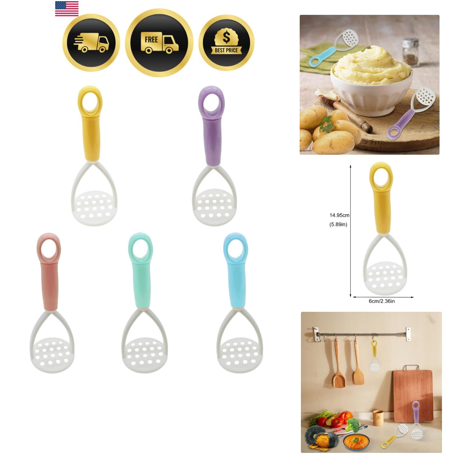 5Pcs Mini Potato Masher Cooking Utensils Non-Scratch Nonstick Masher Manual S... 5Pcs Mini Potato Masher Cooking Utensils Non-Scratch Nonstick Masher Manual S...