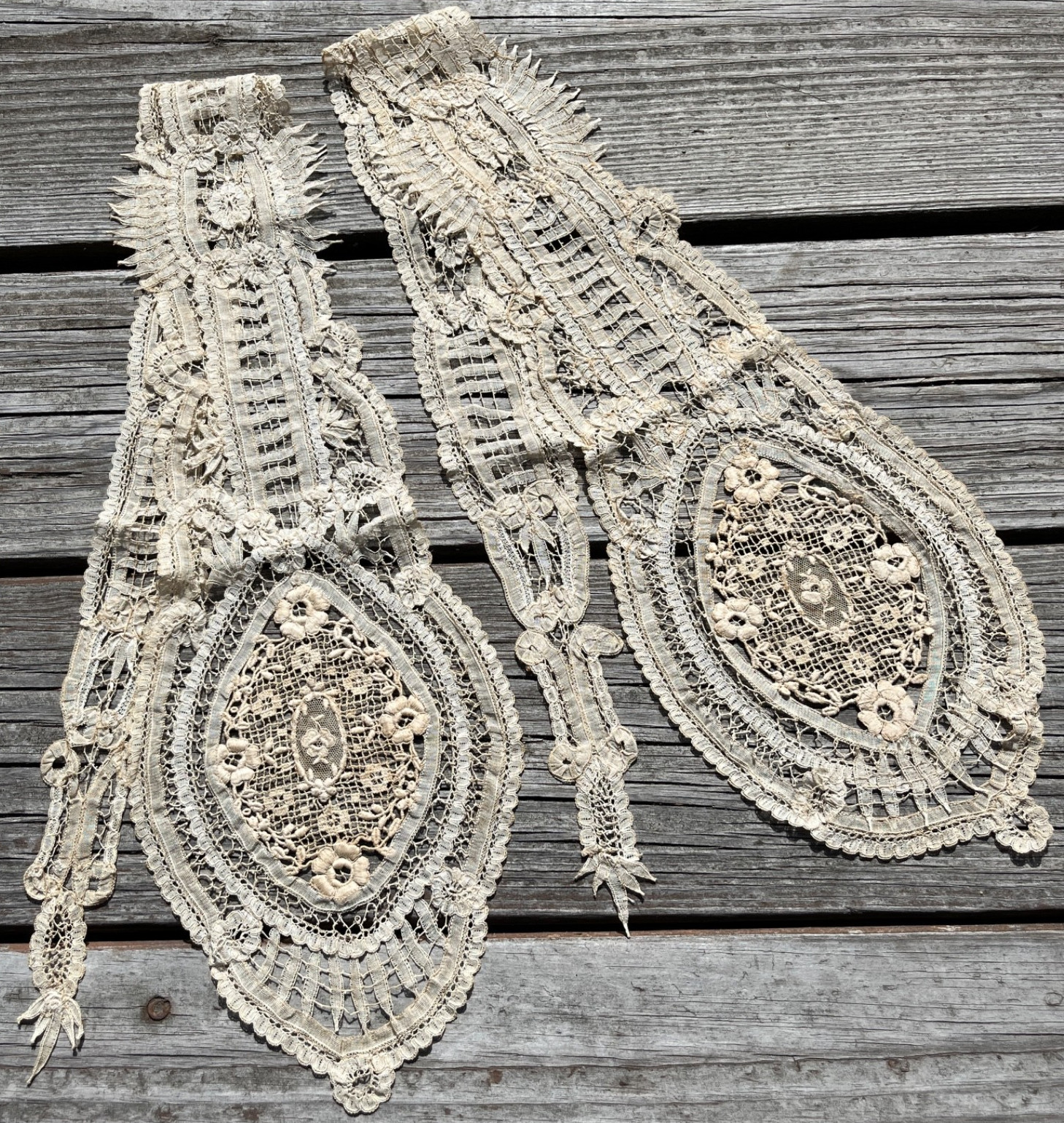 Pair of Antique Victorian Fine Lace Lappets Exquisite Detail 35 Pair of Antique Victorian Fine Lace Lappets Exquisite Detail 35