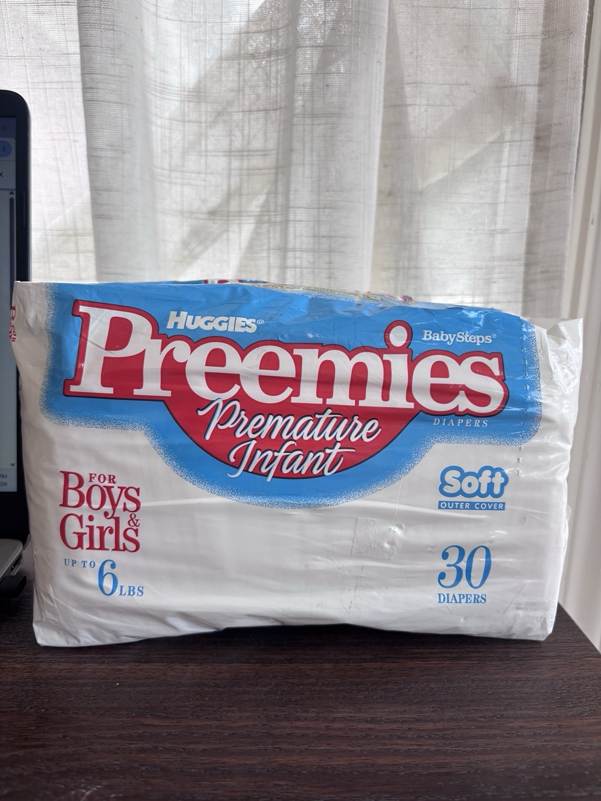 Vintage Late 1990s Huggies Preemies Premature Infant Diapers 30 Ct Open Package Vintage Late 1990s Huggies Preemies Premature Infant Diapers 30 Ct Open Package