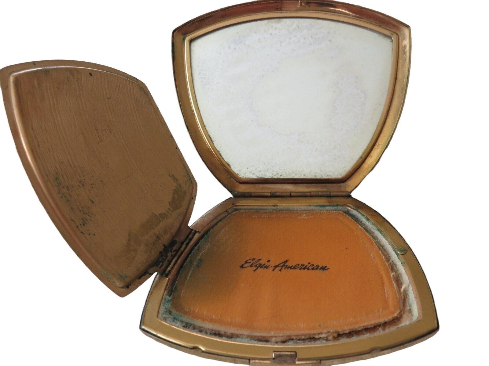 Vintage Clamshell Powder Puff Compact Elgin American Beauty Gold Tone USA