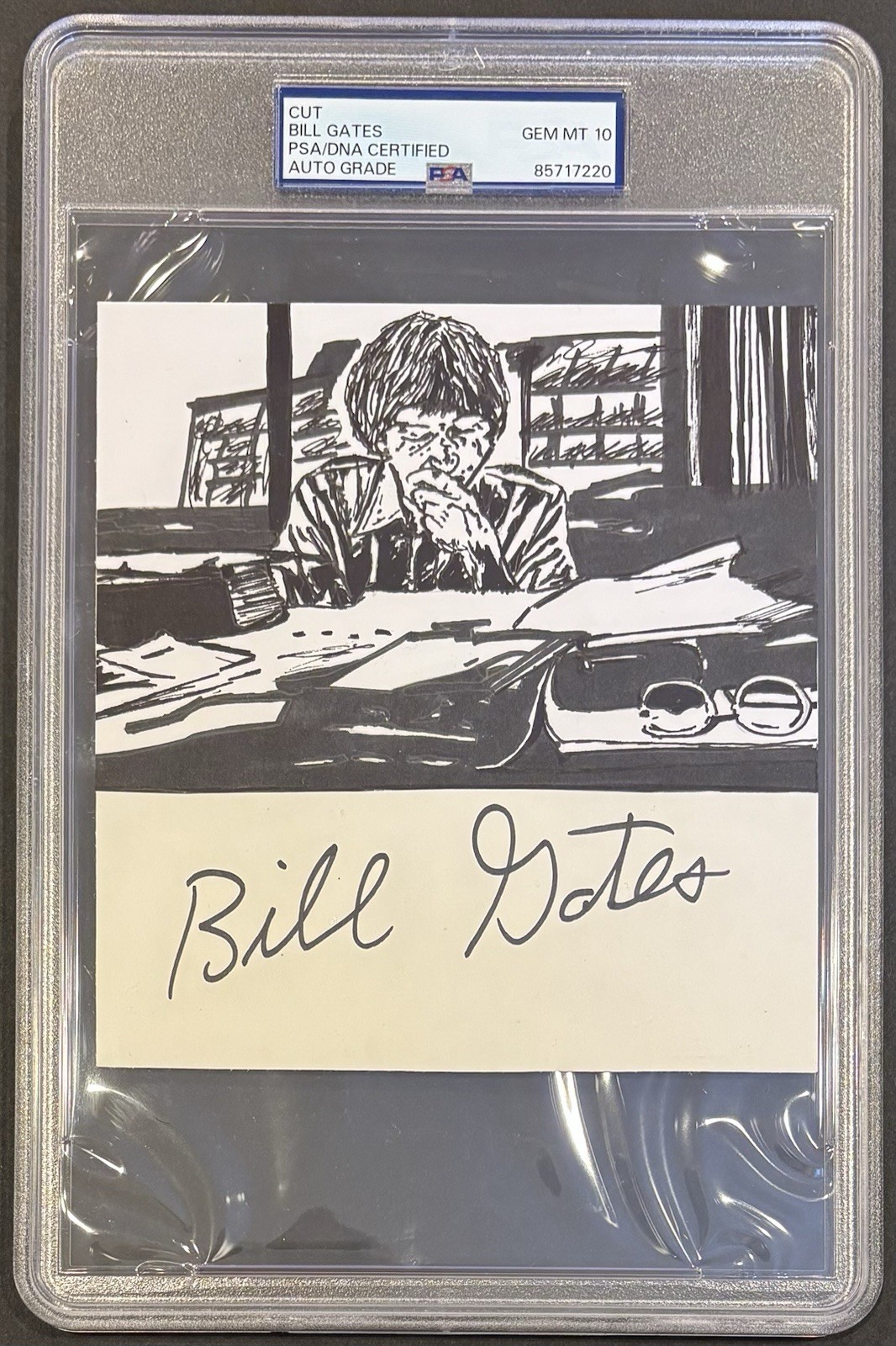 BILL GATES Autographed/Signed Cut Auto & Custom Art PSA Encapsulated Auto 10