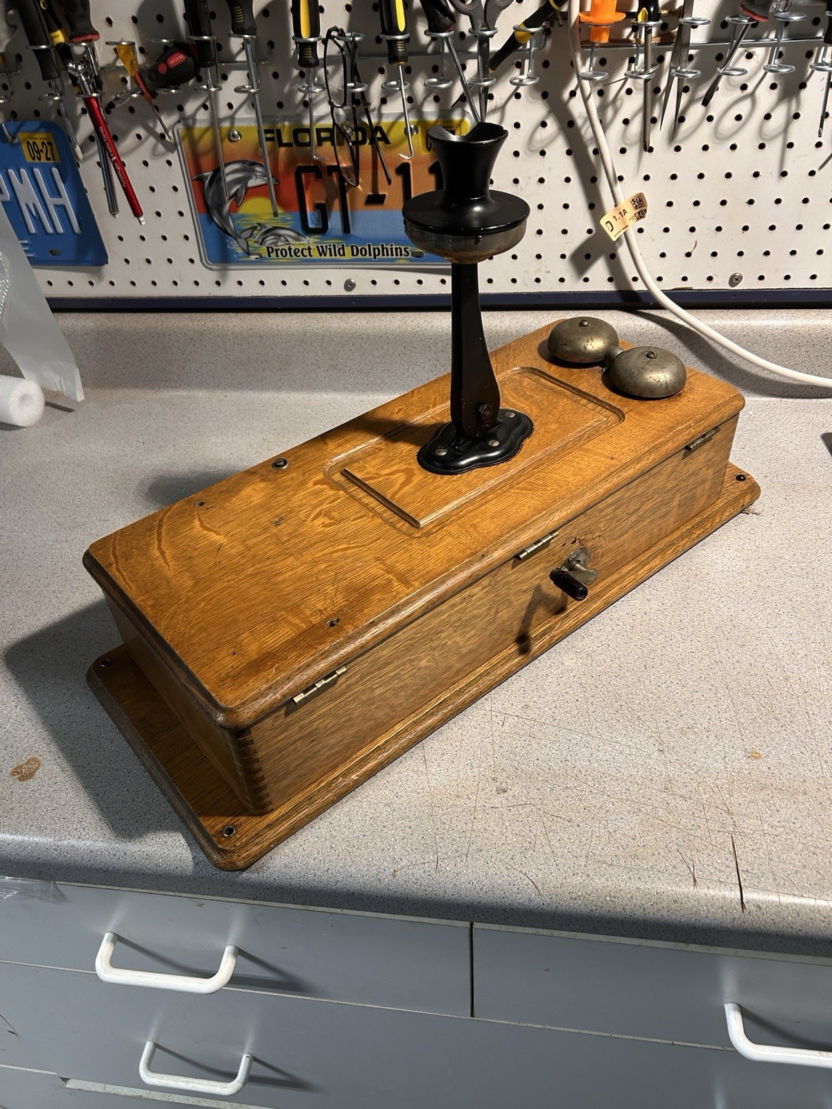 Kellogg Antique Oak Wall Telephone Hand Crank Magneto Phone Parts or Restoration