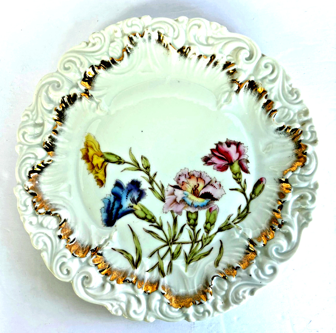 Antique Dresden Hand Painted Floral Pattern Porcelain Plate Gold Trim Germany 8\