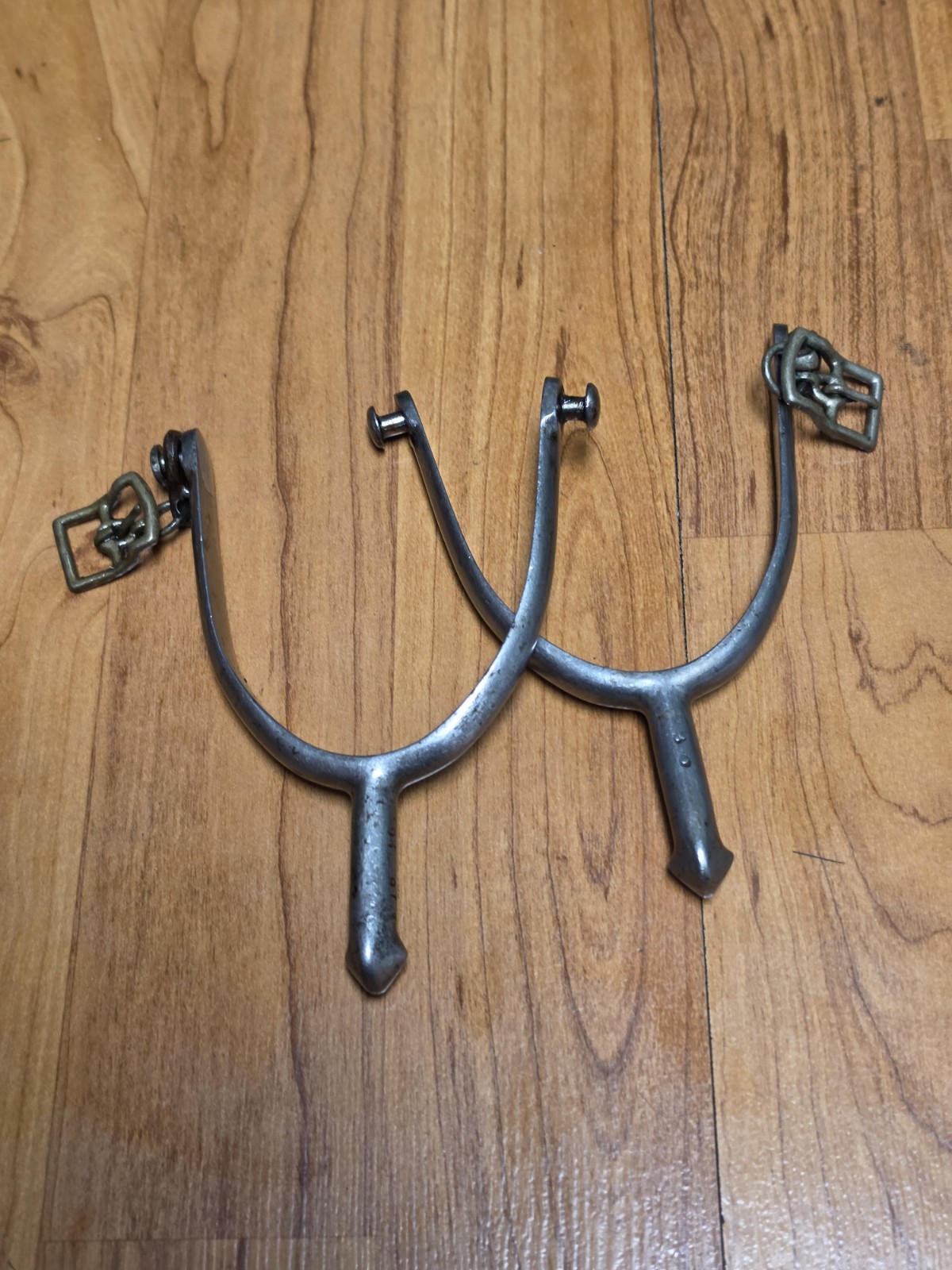 WWI US RIA 1916 N.S. Cavalry Swan Neck Button Spurs Pair w/ Buckles