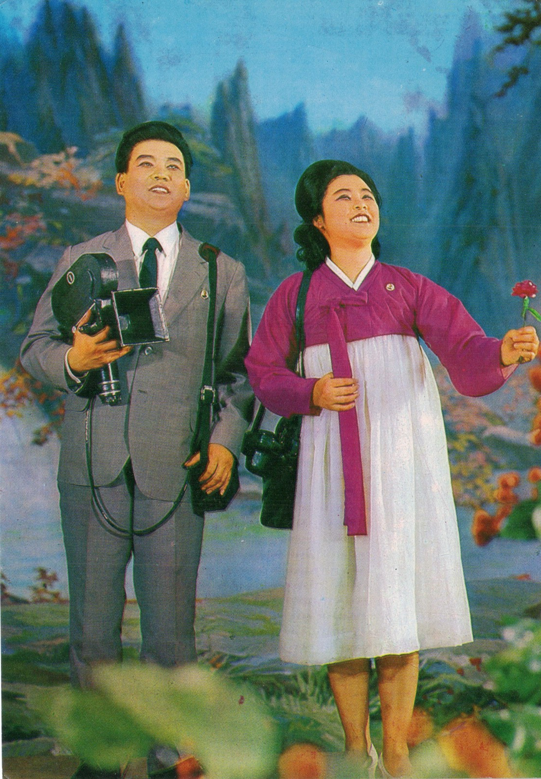 Pyongyang, Opera singer with a Krasnogorsk movie camera North Korea old postcard Pyongyang, Opera singer with a Krasnogorsk movie camera North Korea old postcard