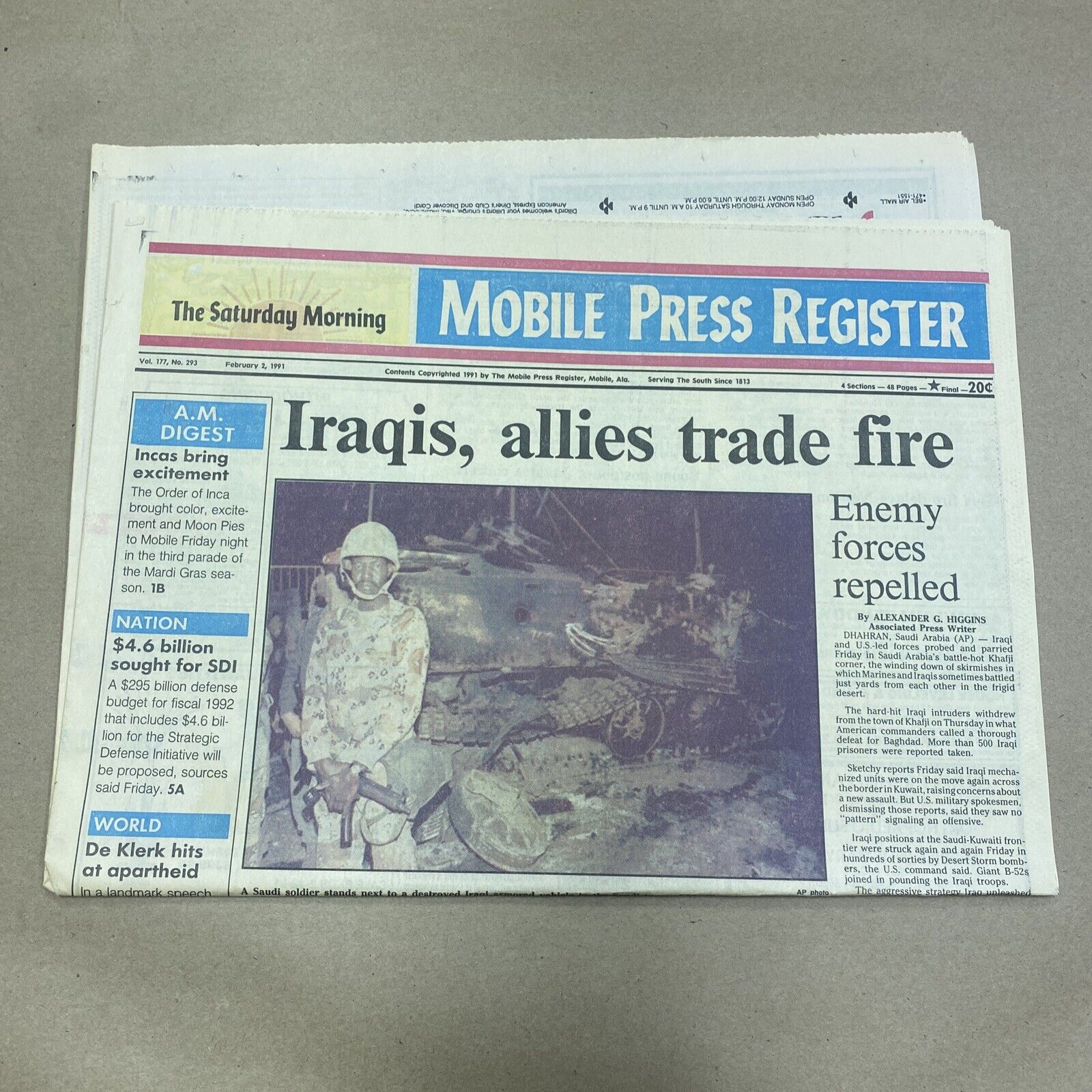 Mobile Press Register, January 2, 1991 ‘Iraqis, allies trade fire’ Newspaper