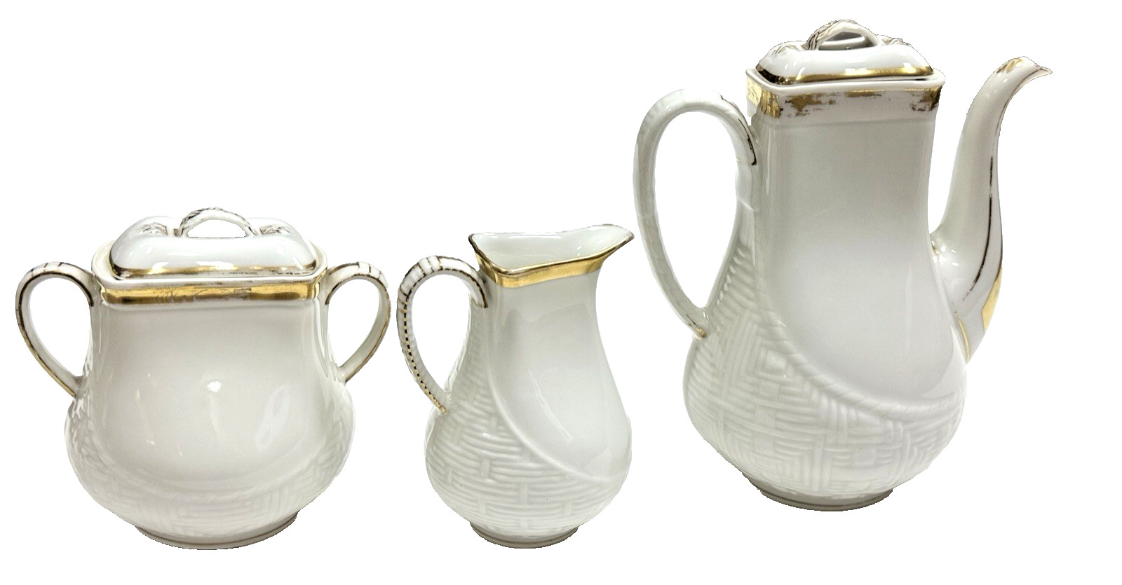 Haviland & Co H&Co Limoges China Wedding Ring Coffee Pot, Creamer, Sugar Antique