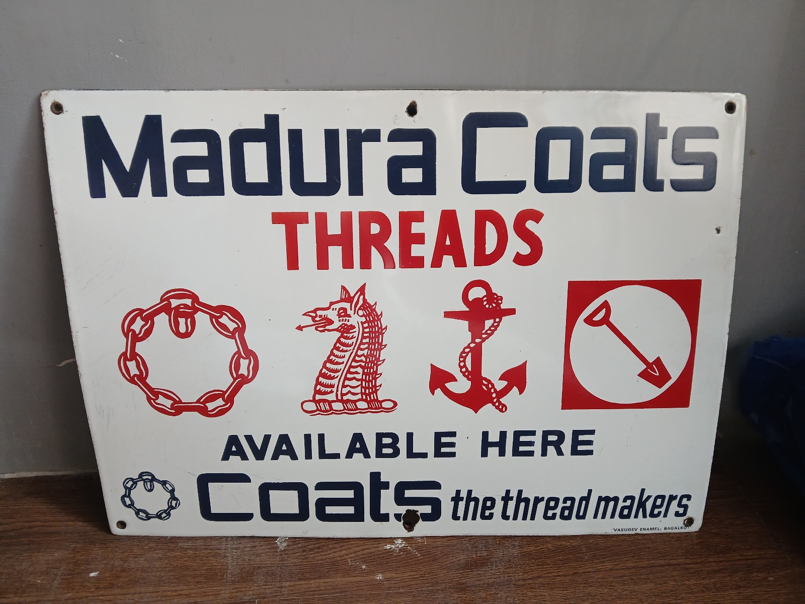 Rare vintage Madura Coats threads advertising enamel sign of 60\'s made in India Rare vintage Madura Coats threads advertising enamel sign of 60\'s made in India