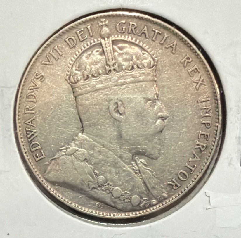 1908 Newfoundland-Canada 50 Cents Silver Coin-Edward VII- KM#11-MINTAGE=160,000