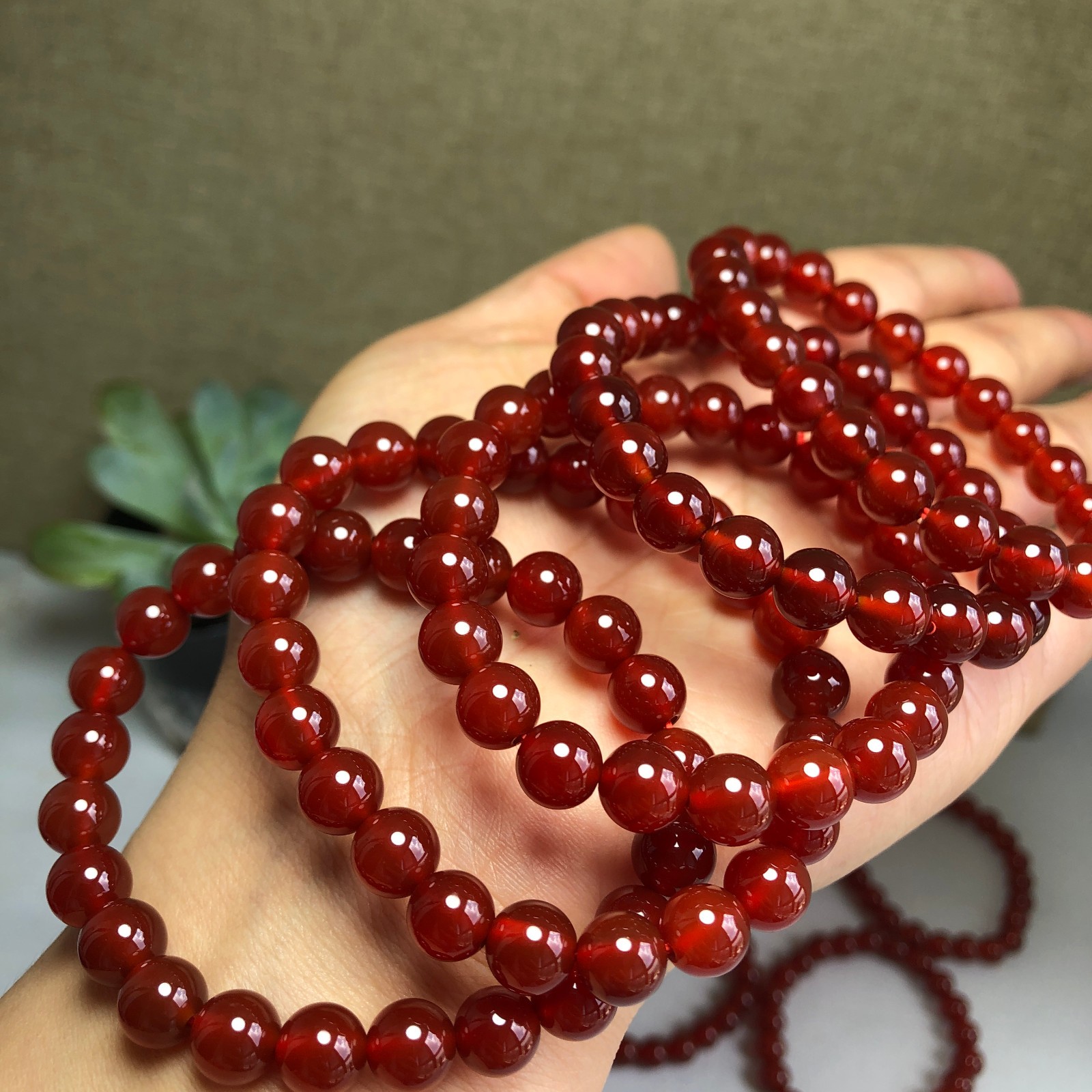 5pcs wholesale Natural red agate Crystal Quartz chain beads bracelet 8mm