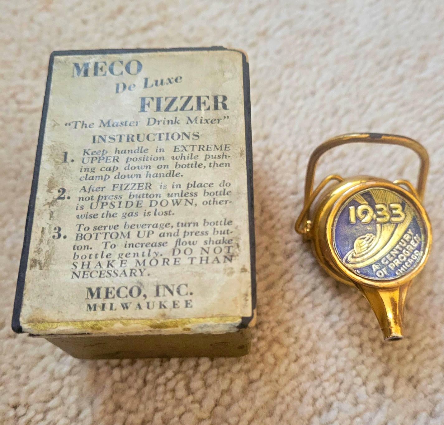 Rare Meco 1933 Century of Progress Chicago De Luxe Fizzer with Original Box Rare Meco 1933 Century of Progress Chicago De Luxe Fizzer with Original Box