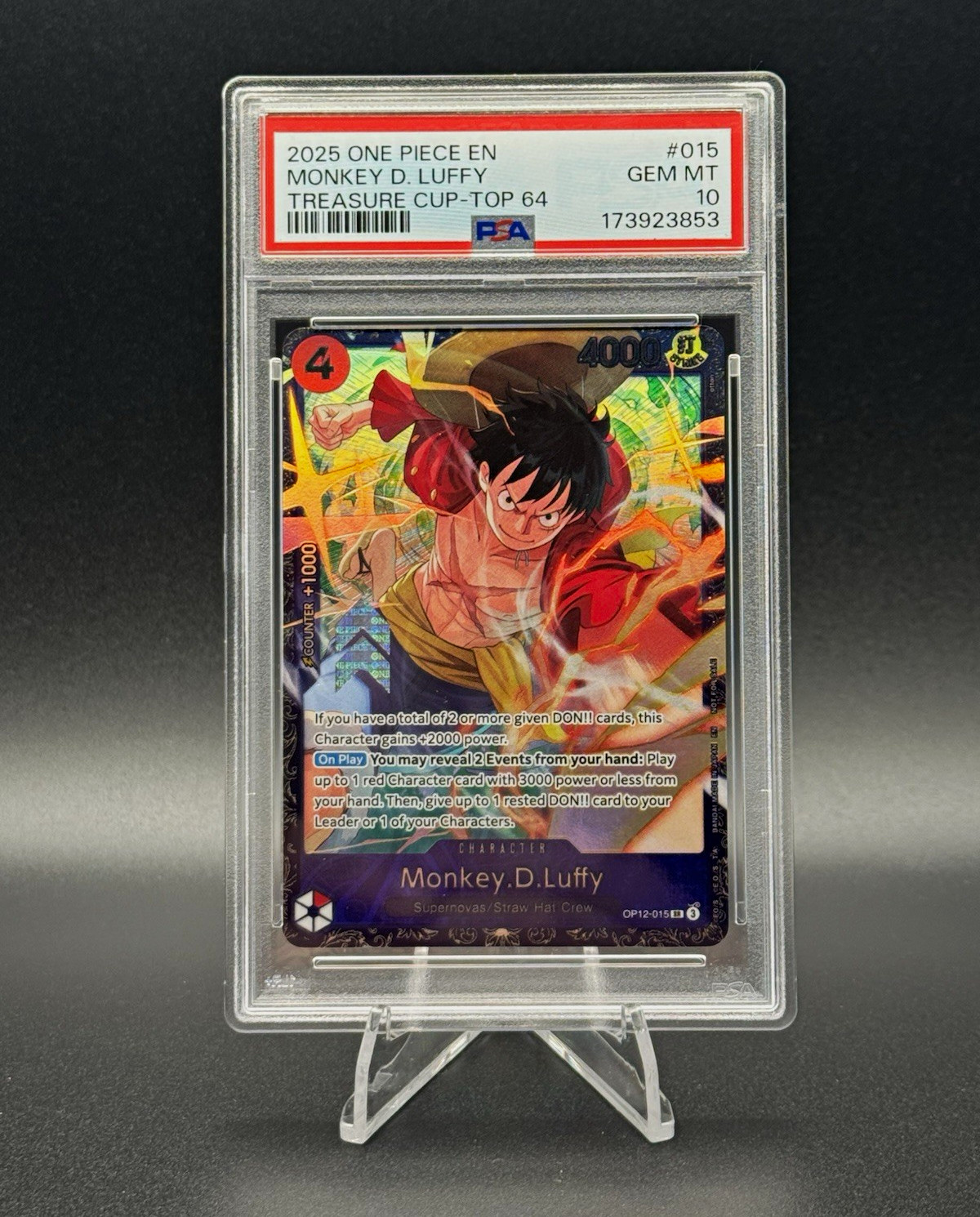 Bandai 2025 One Piece EN Monkey D. Luffy Treasure Cup Top 64 #015 PSA 10 Bandai 2025 One Piece EN Monkey D. Luffy Treasure Cup Top 64 #015 PSA 10