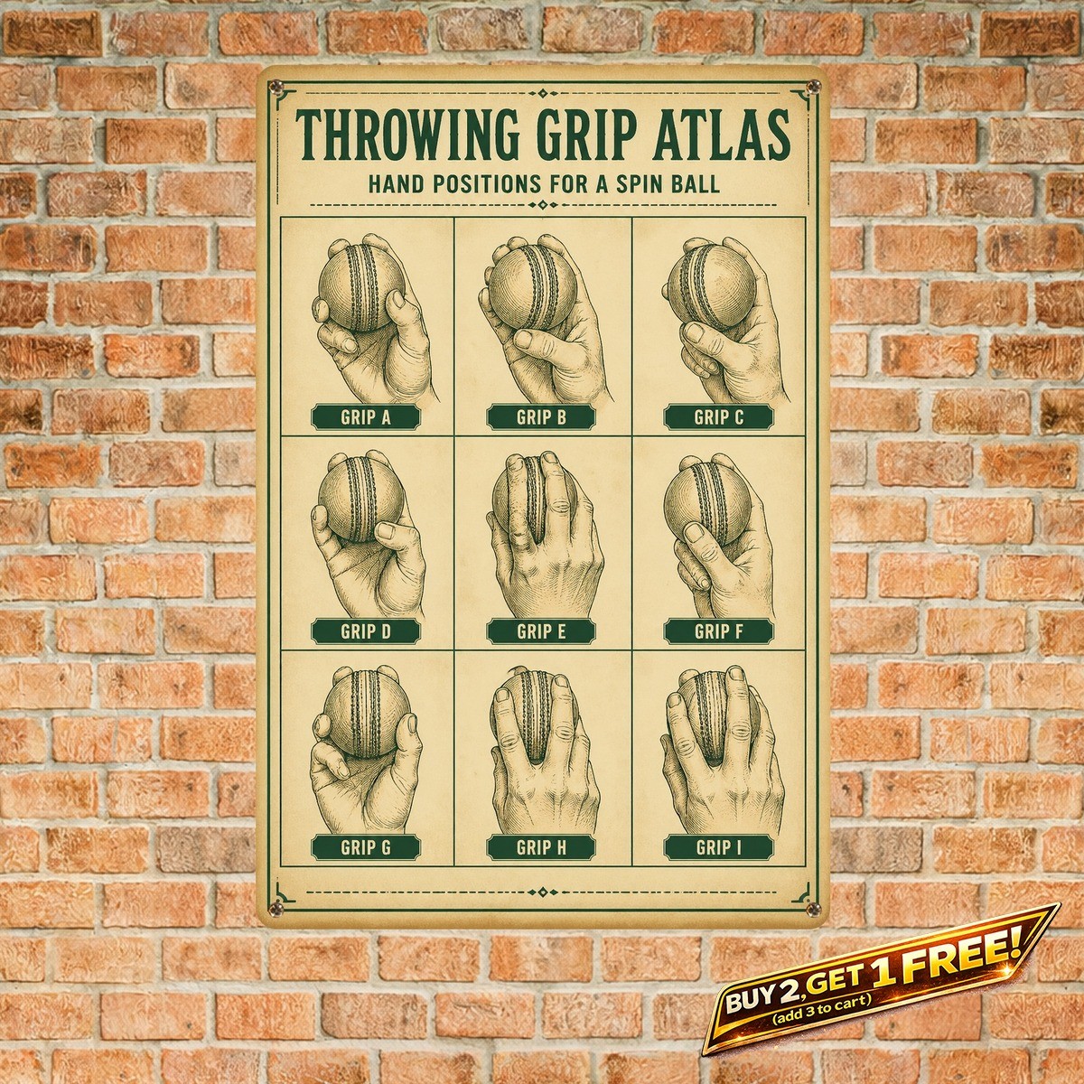 Baseball Pitching Grips Educational Metal Wall Art Sign 8x12
